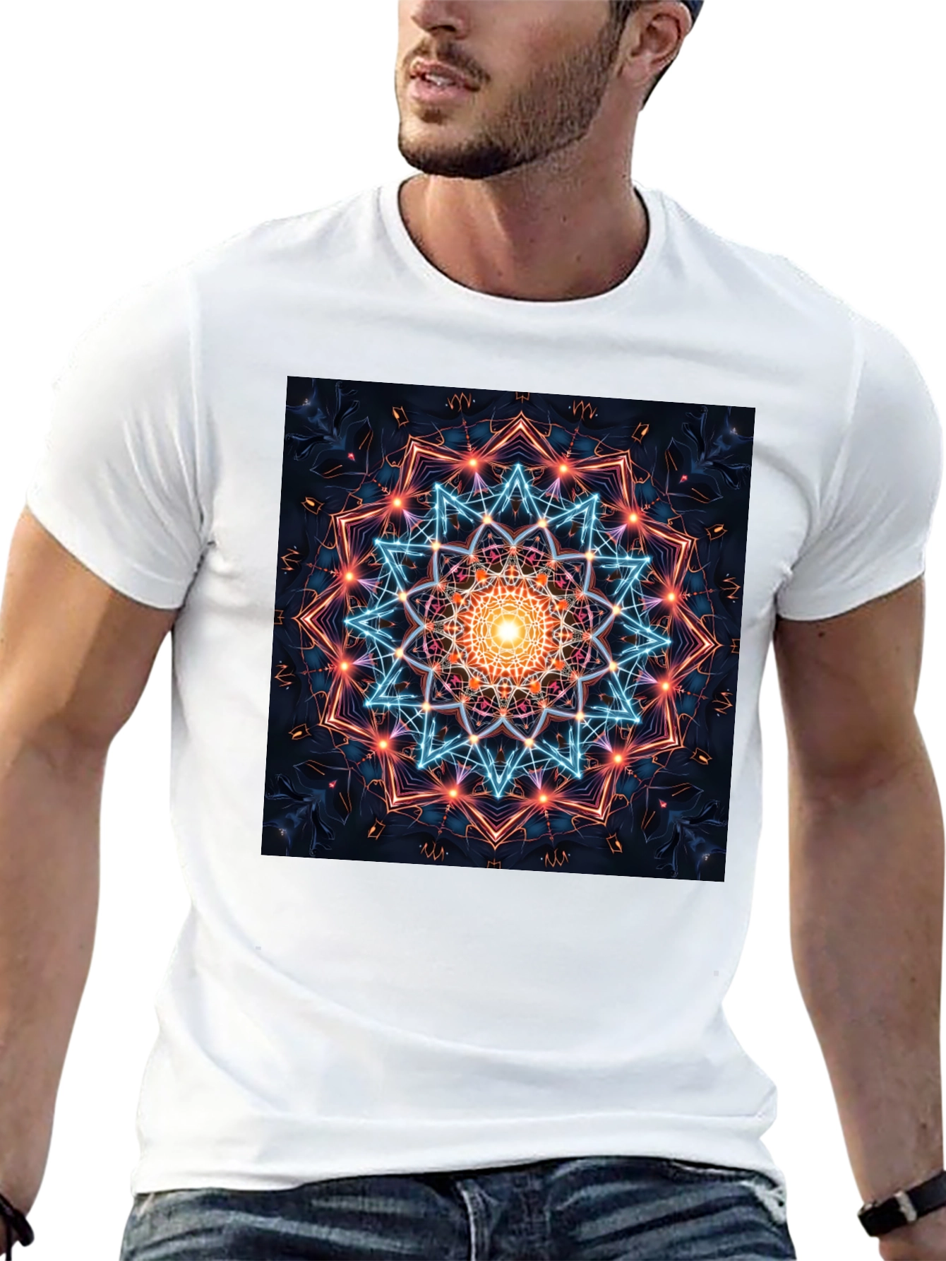 Geometric Mandala Graphic T-Shirt - Black