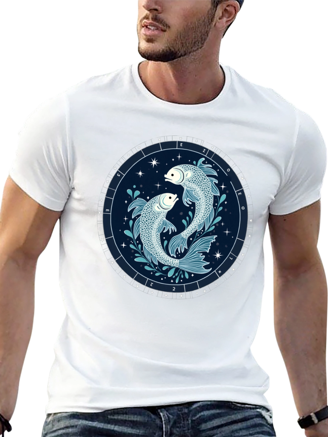 Pisces Zodiac Graphic Tee - Black