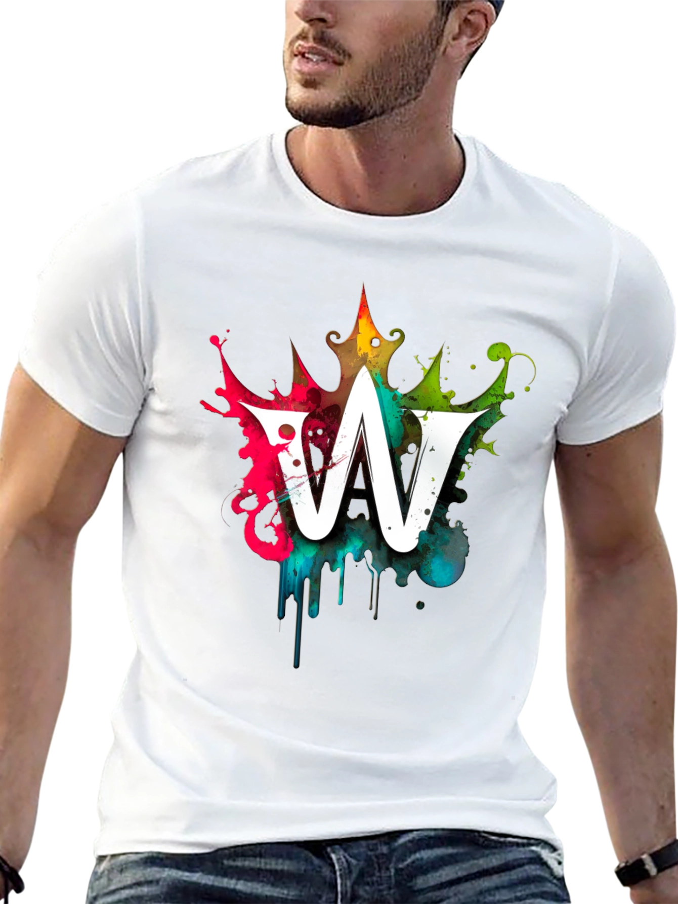 Graffiti Letter W Mens Black Graphic T-Shirt