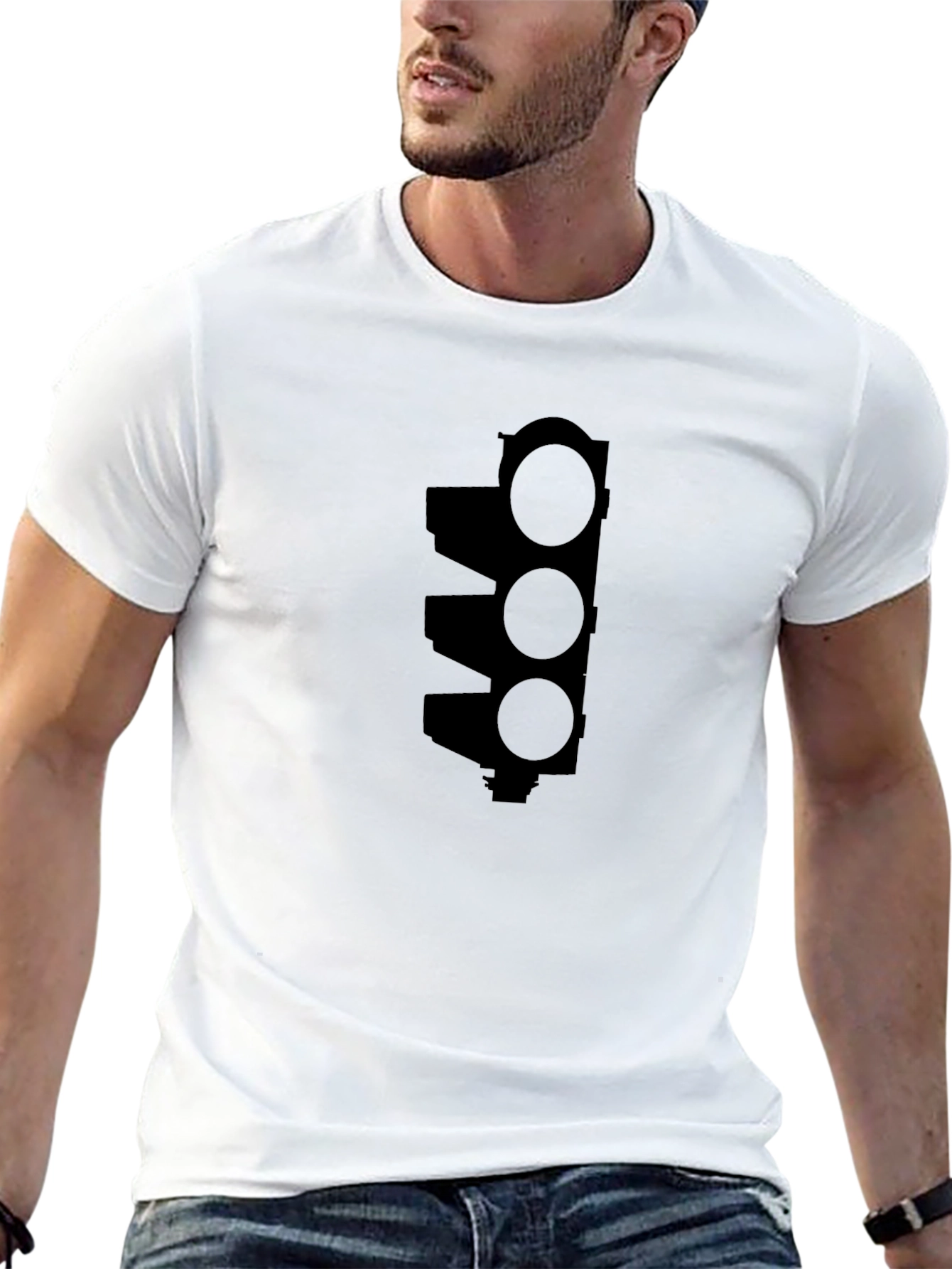 Traffic Light Graphic Tee - Black Cotton T-Shirt
