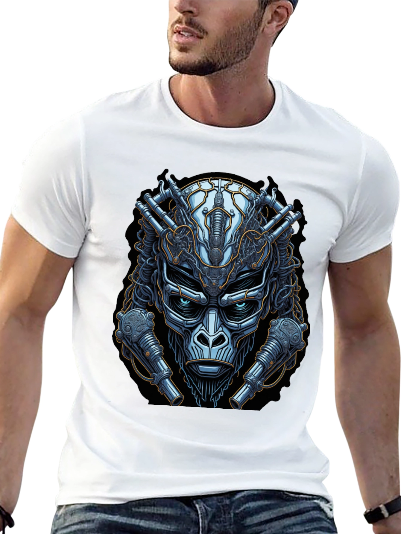 Cyberpunk Gorilla Graphic Tee - Futuristic Ape Design