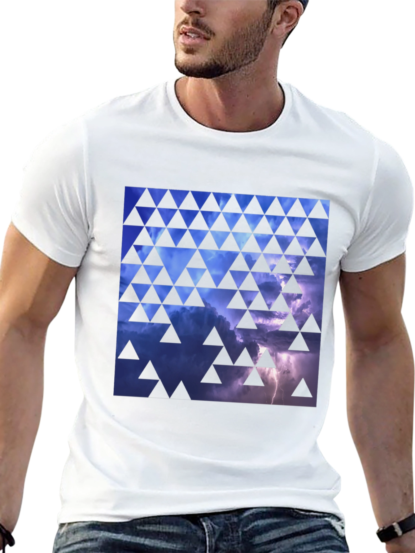 Stormy Sky Triangle Pattern Black T-Shirt