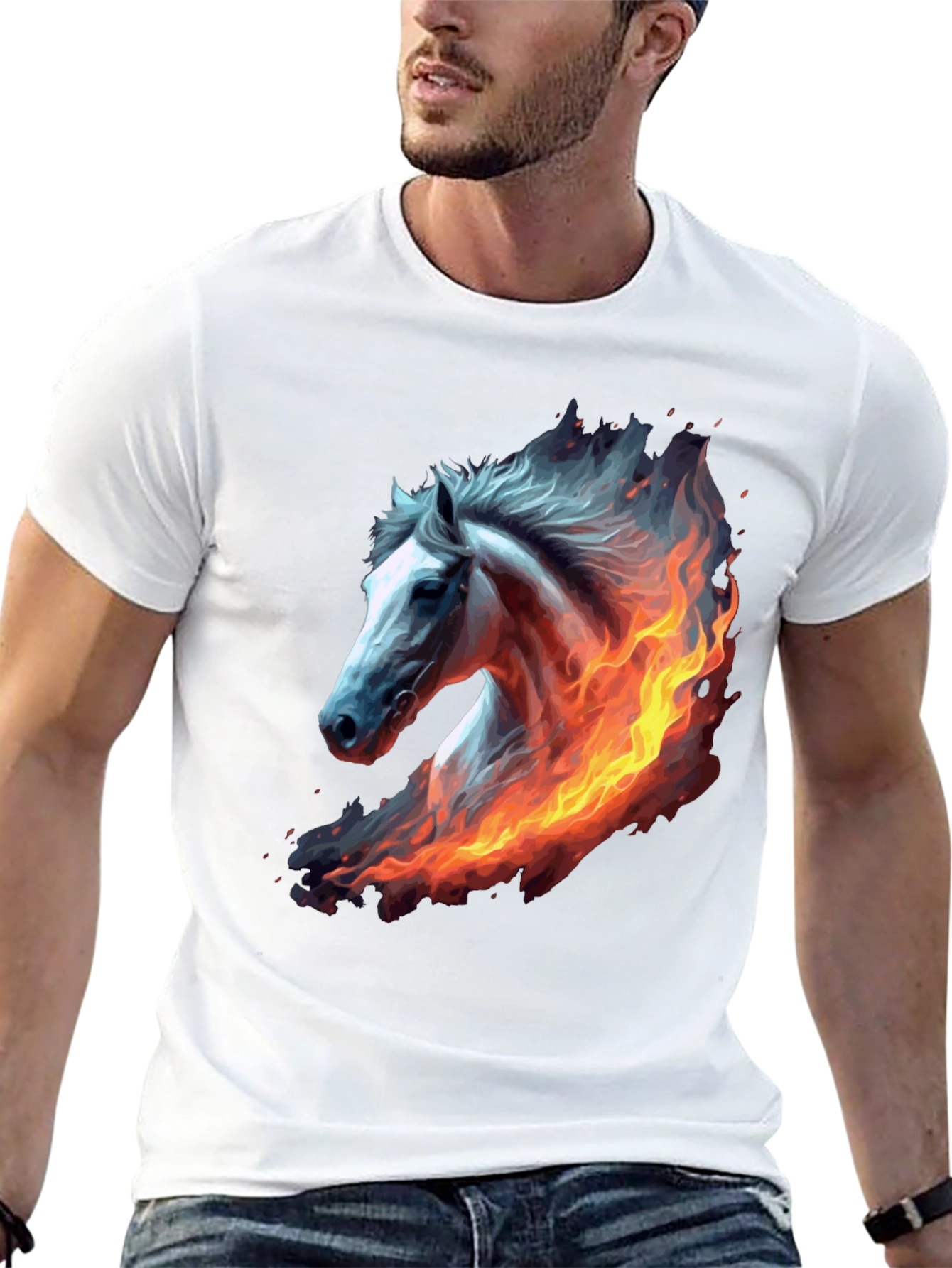 Fiery Horse Graphic Tee - Black Cotton T-Shirt