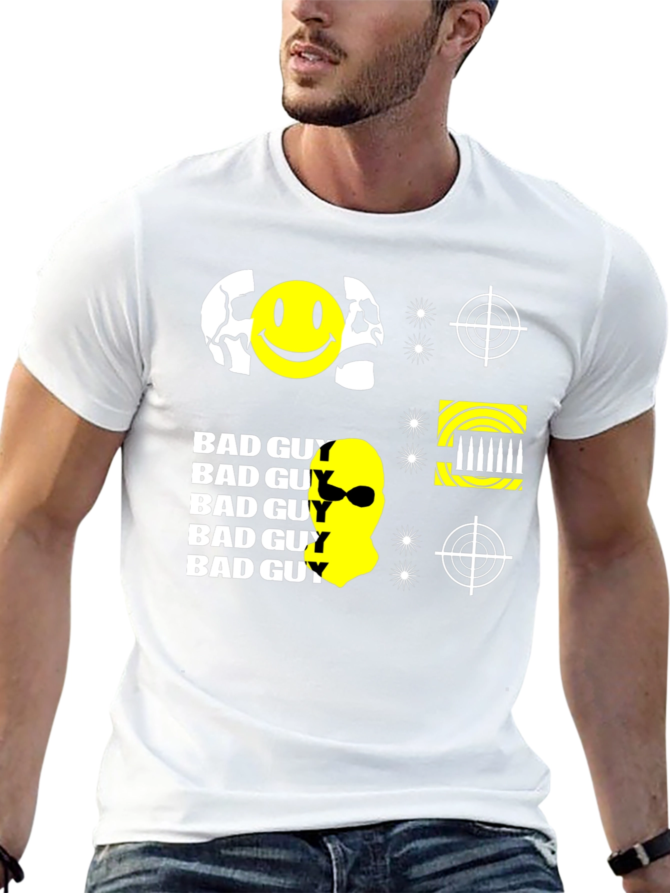 Edgy Bad Guy Graphic Print Black T-Shirt