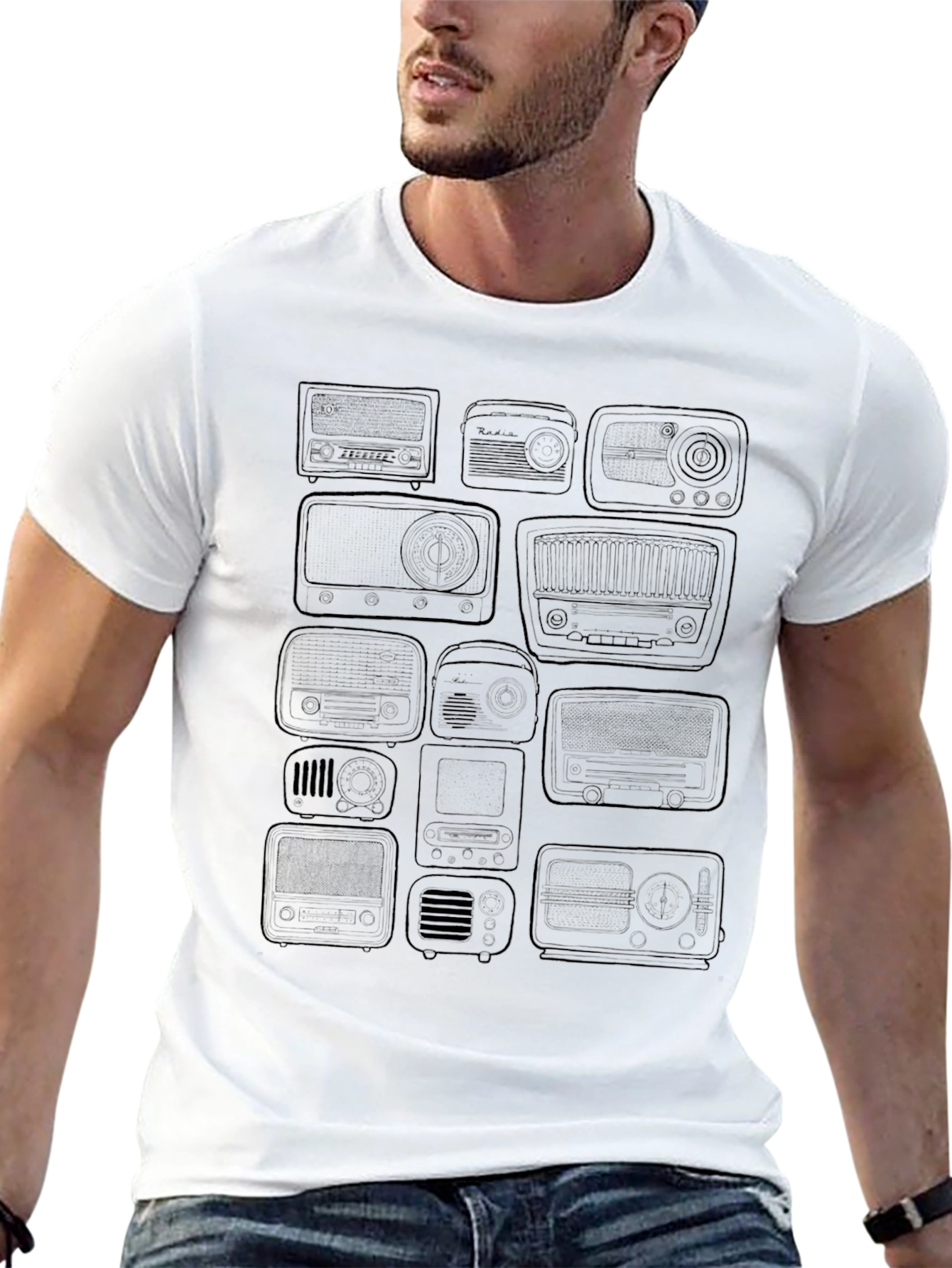Retro Radio Print Black T-Shirt