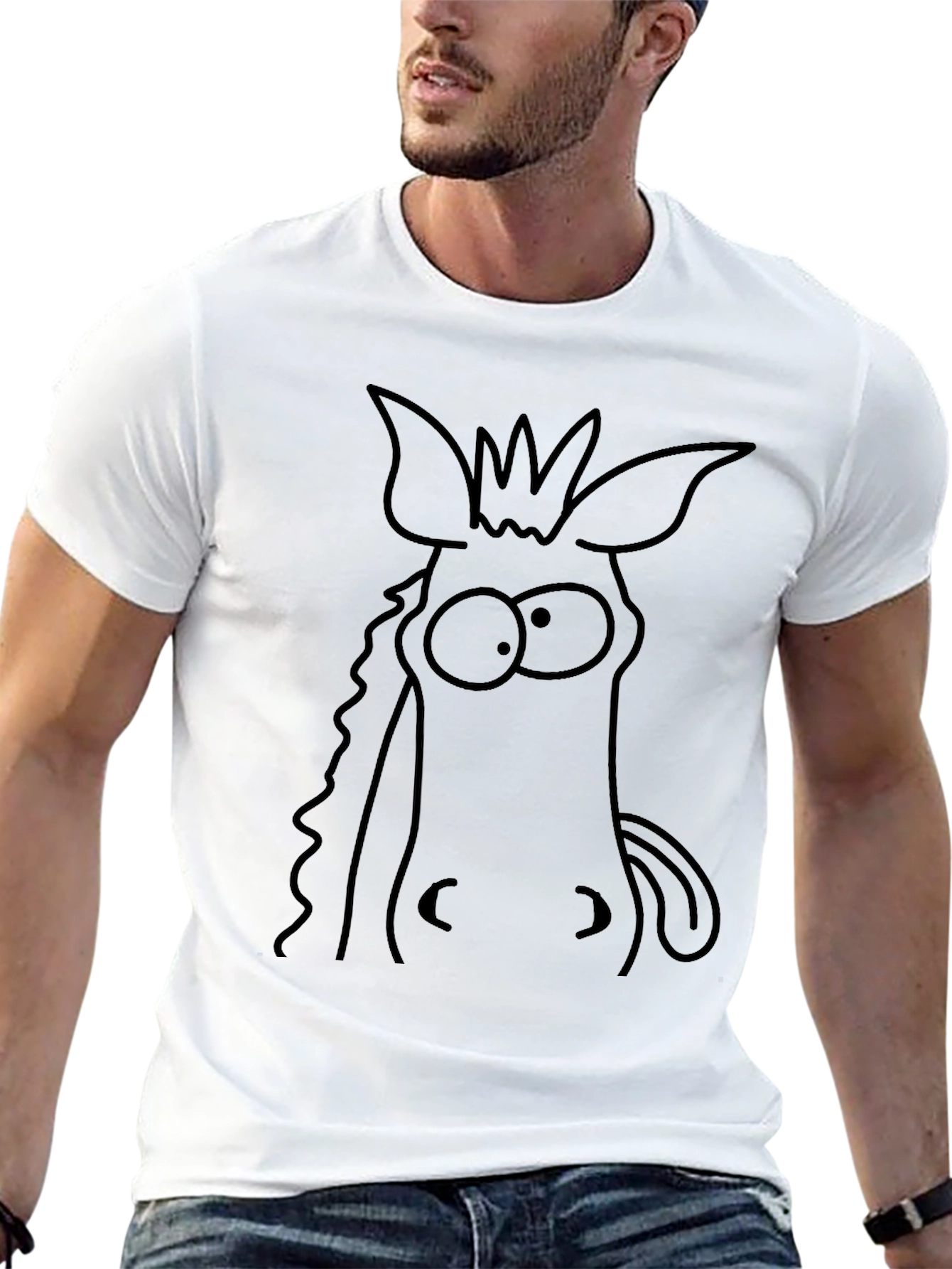 Cartoon Donkey Face Black T-Shirt