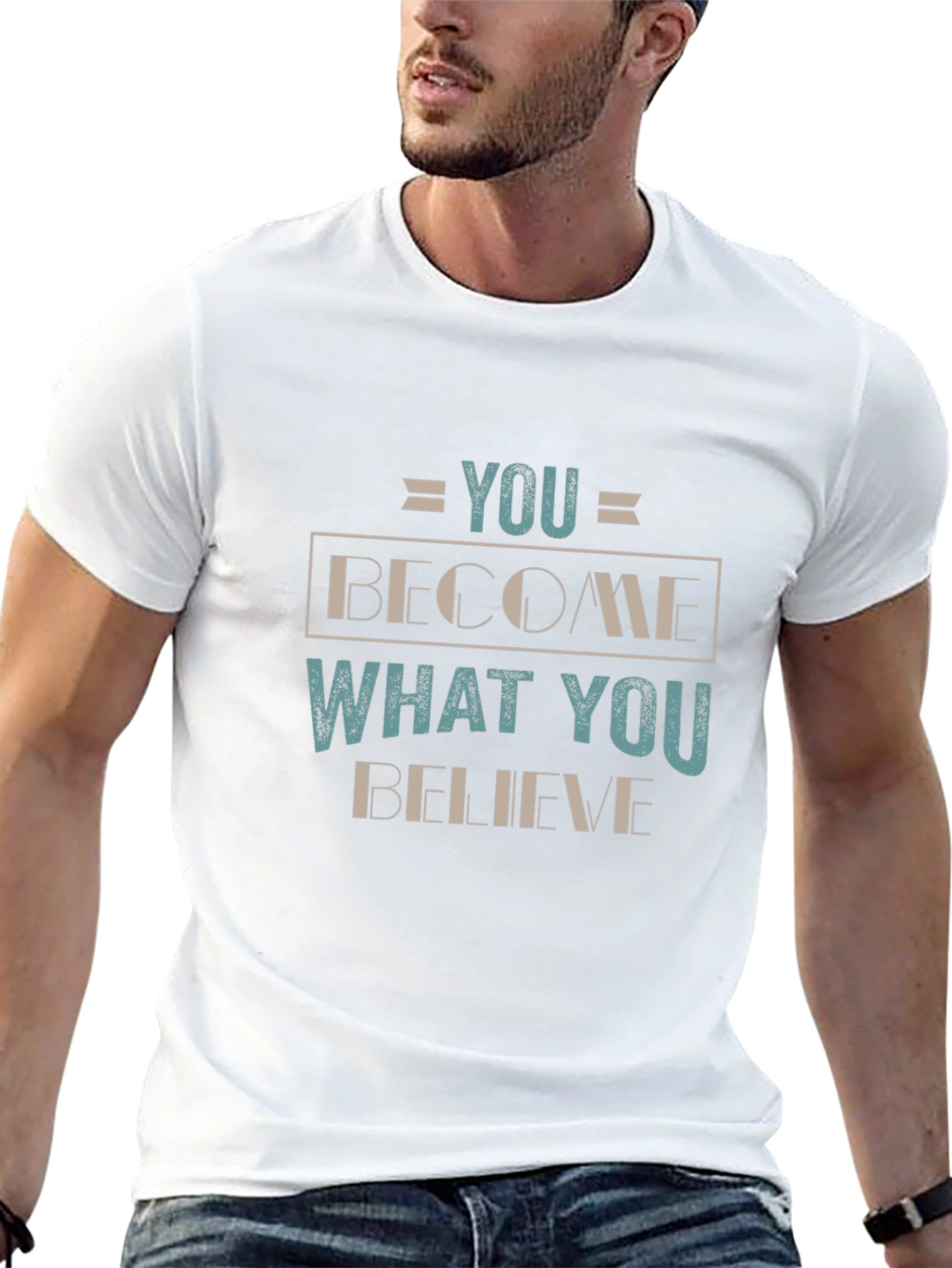 Motivational Black T-Shirt: You Become What You Believe