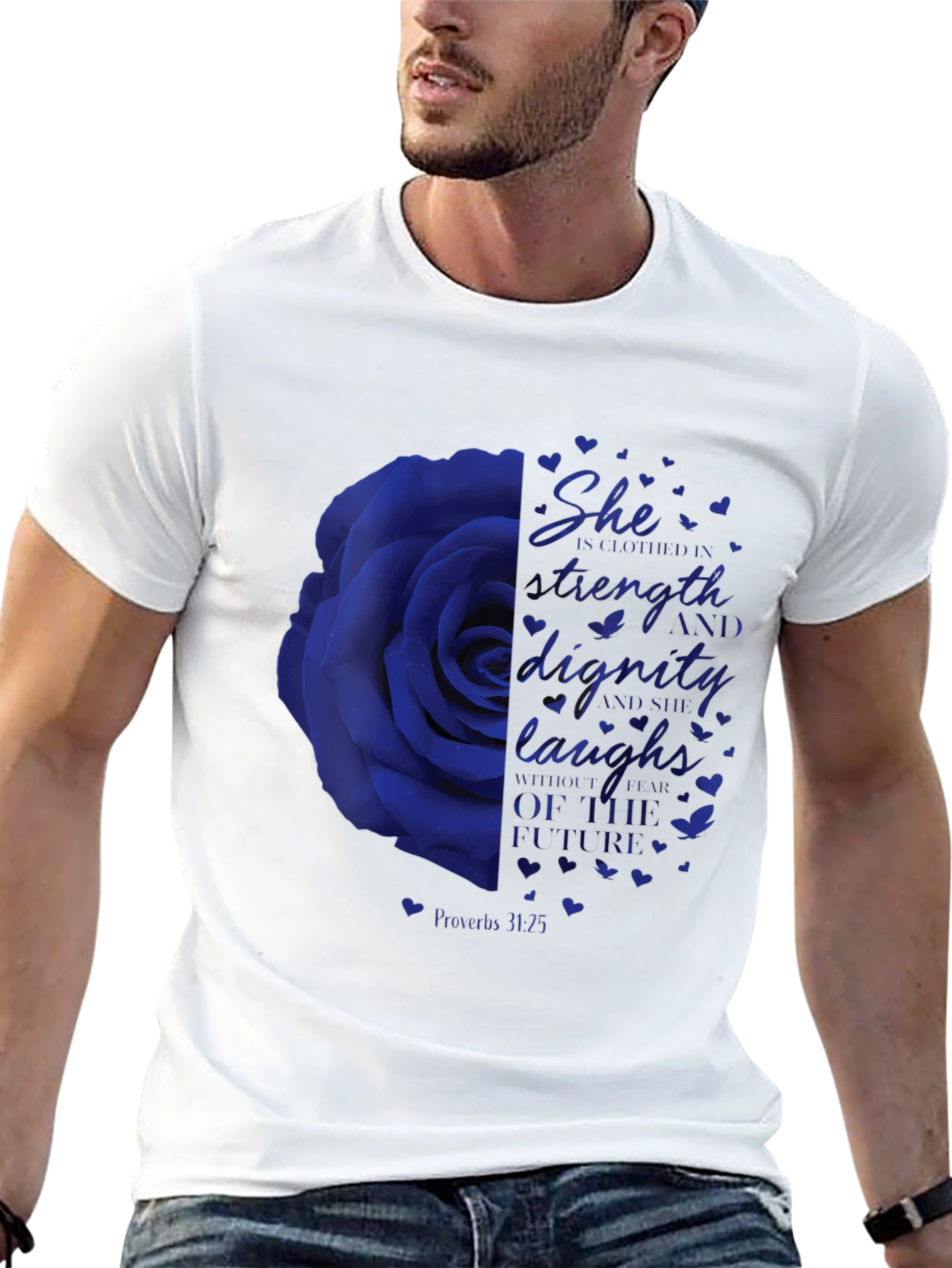 She is clothed in Strength Graphic Tee