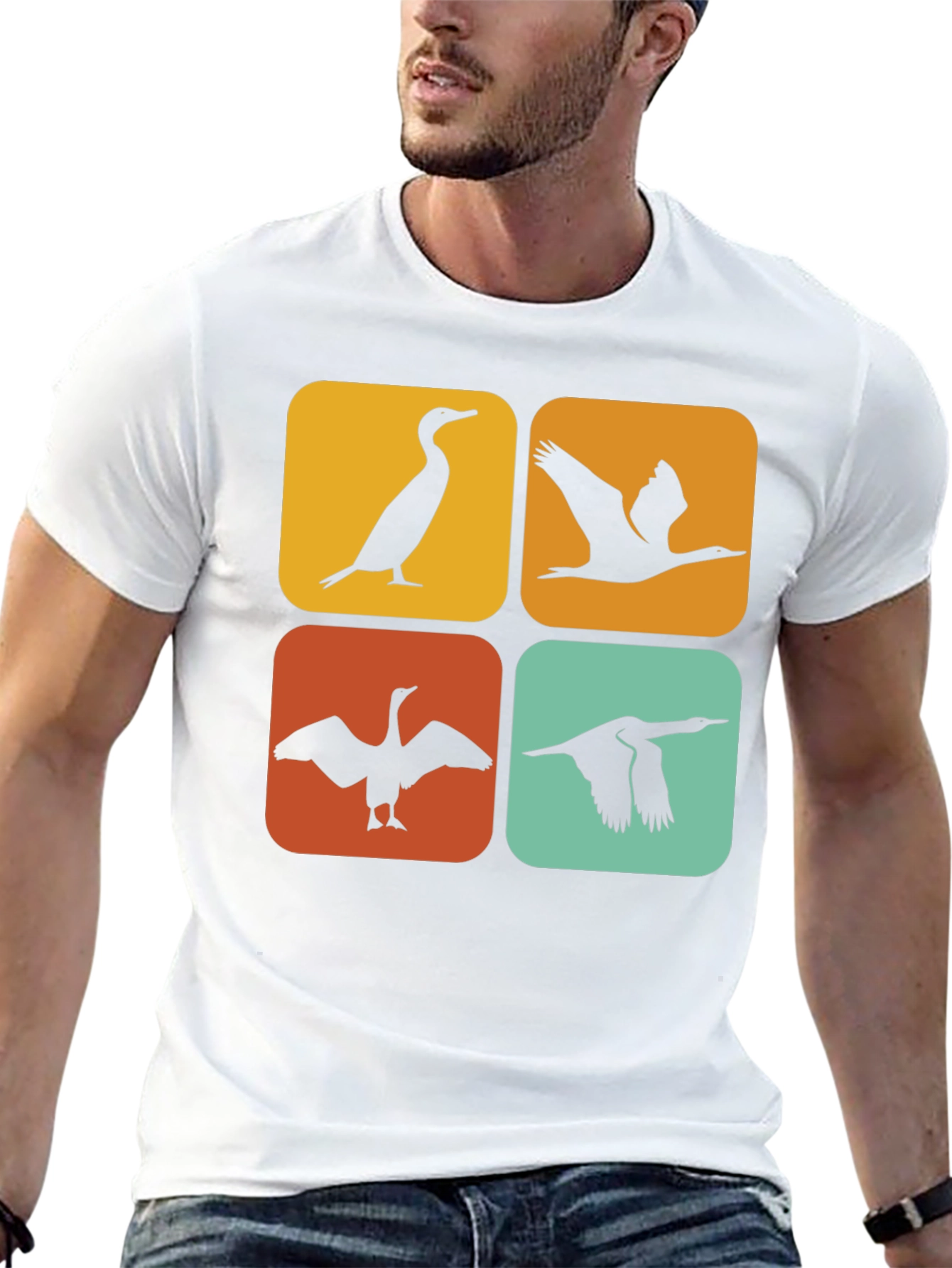 Retro Cormorant Bird Silhouette T-Shirt