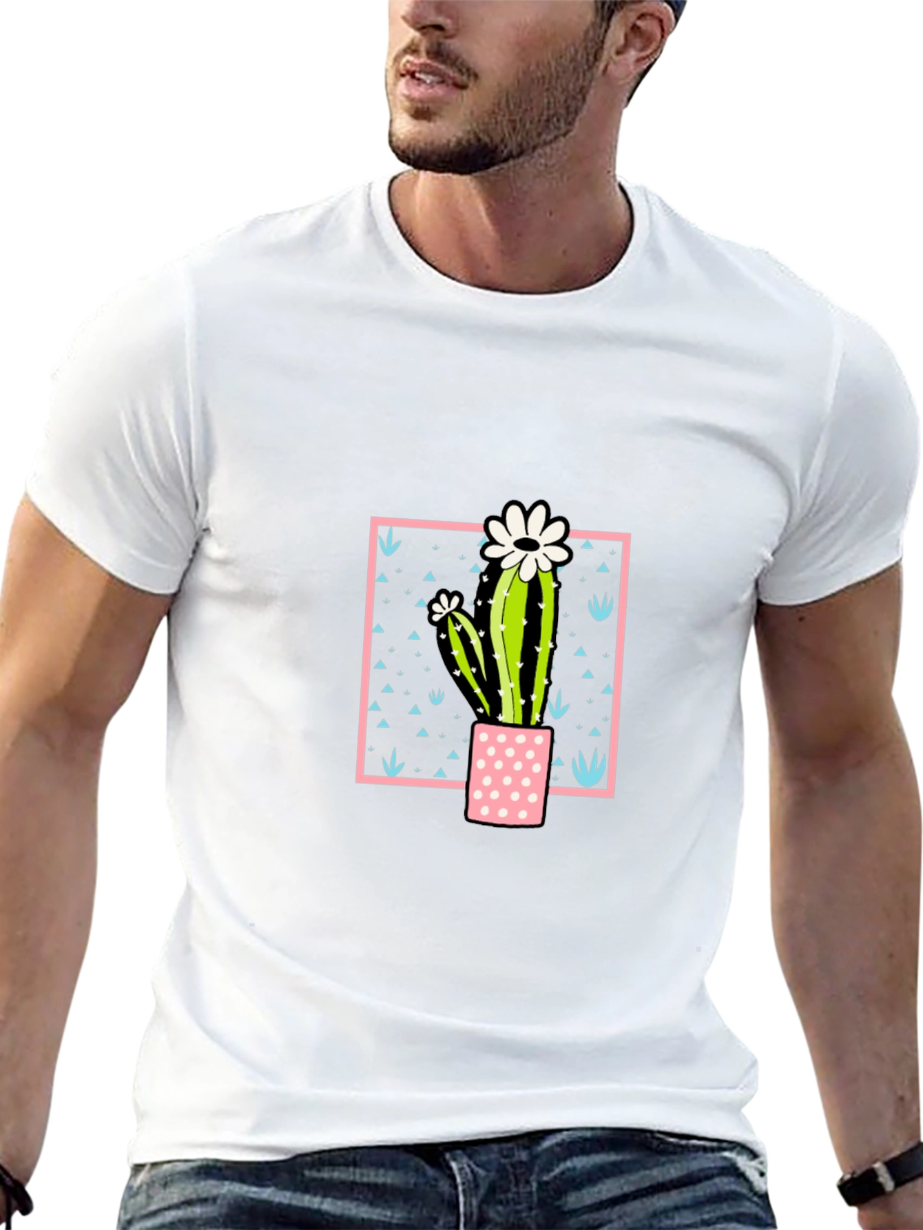 Cactus Flower Graphic Print Black T-Shirt