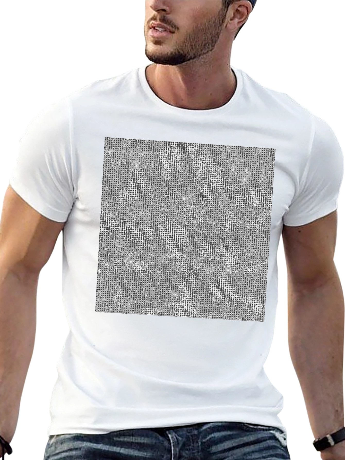 Modern Grid Pattern Black T-Shirt