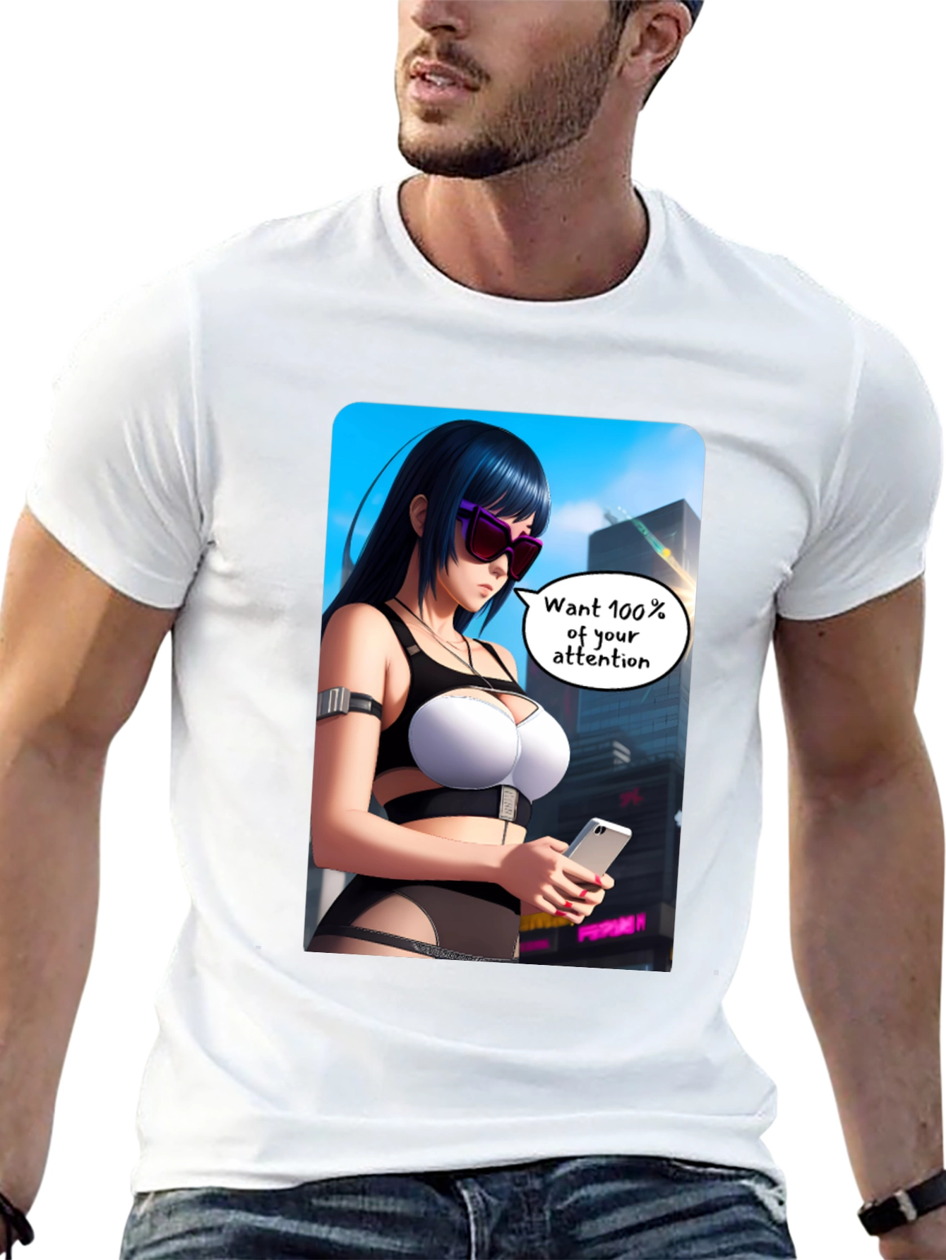 Anime Girl Graphic T-Shirt - 100% Attention