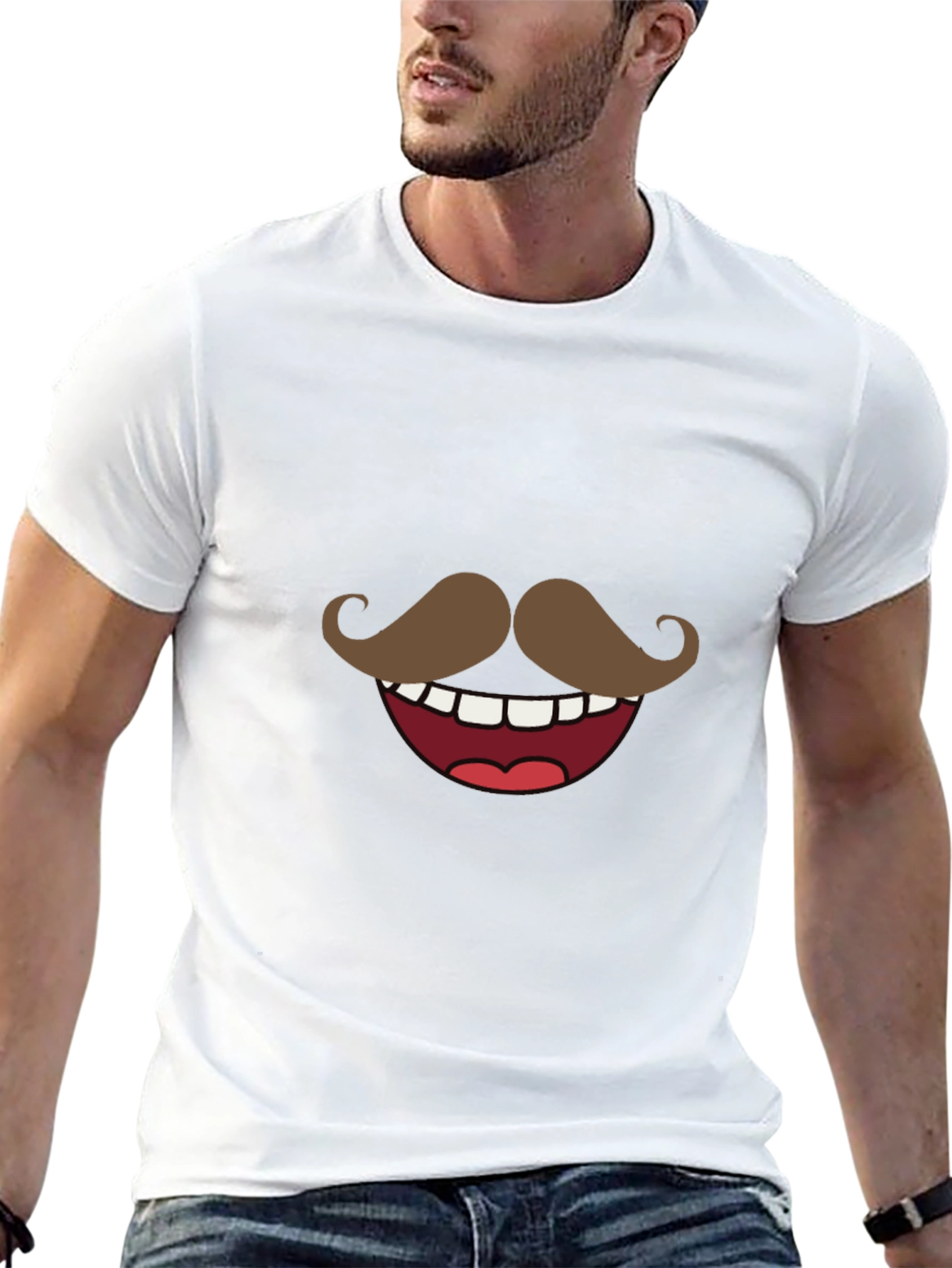 Funny Mustache Smile Graphic Tee - Black