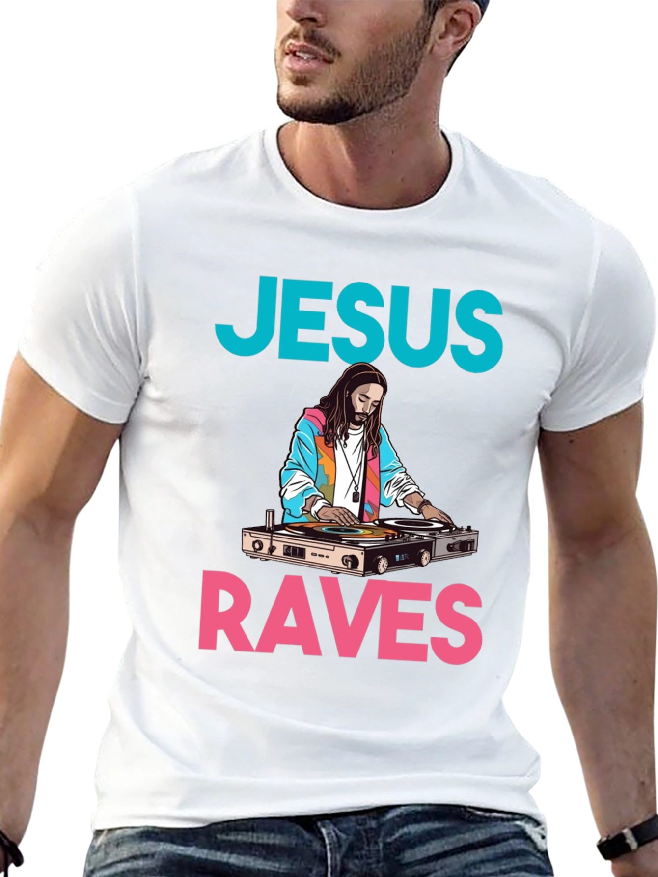 Jesus Raves Graphic Tee - DJ Jesus T-Shirt
