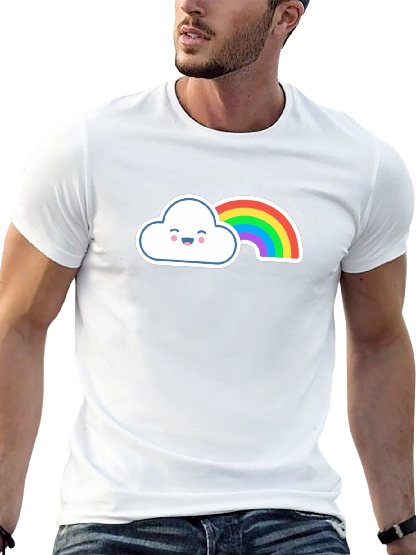 Cute Rainbow Cloud Graphic Tee - Soft Cotton Blend