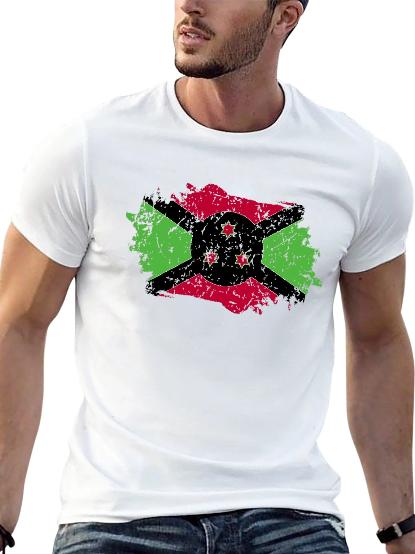 Burundi Flag Distressed T-Shirt - Black Cotton Tee