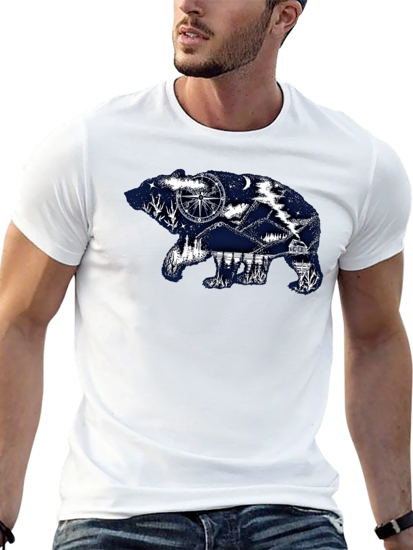 Bear Silhouette Graphic Print T-Shirt