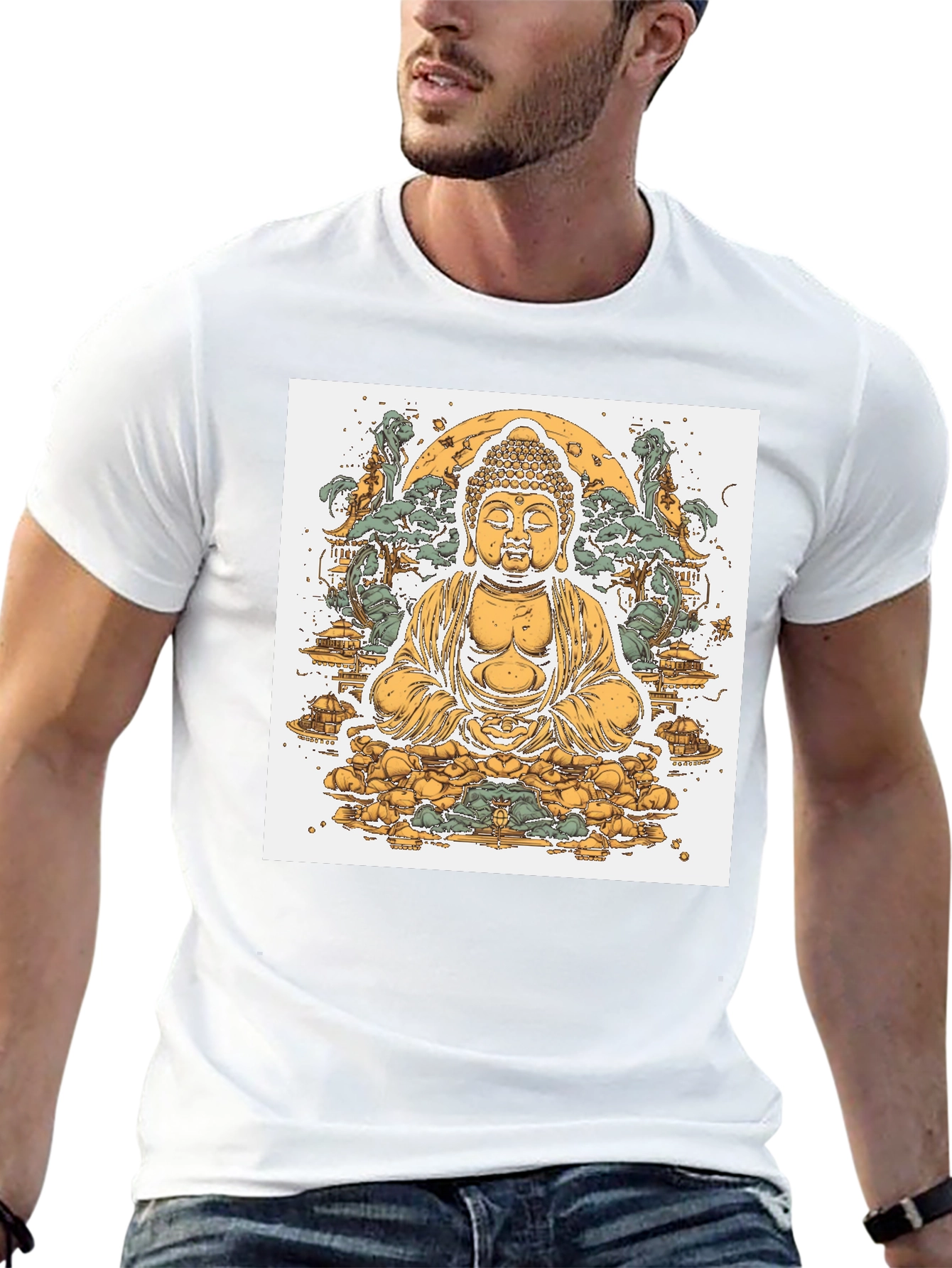 Buddha Graphic Tee - Black Cotton Blend