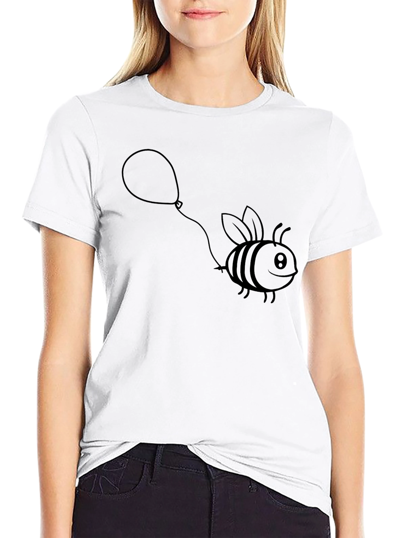 Bee with Balloon T-Shirt - Black Graphic Tee