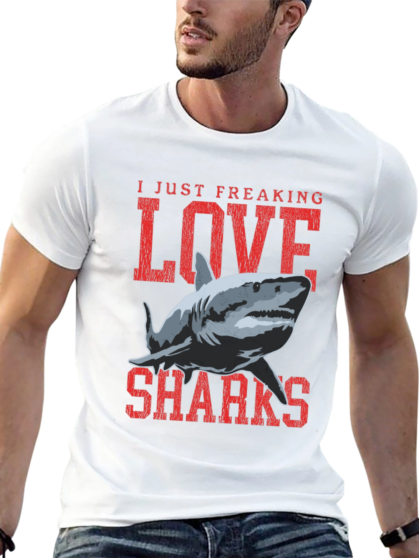 I Love Sharks Graphic T-Shirt - Black