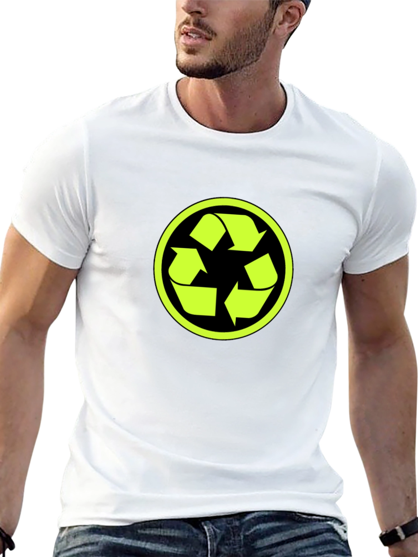 Eco-Friendly Black T-Shirt with Recycle Logo
