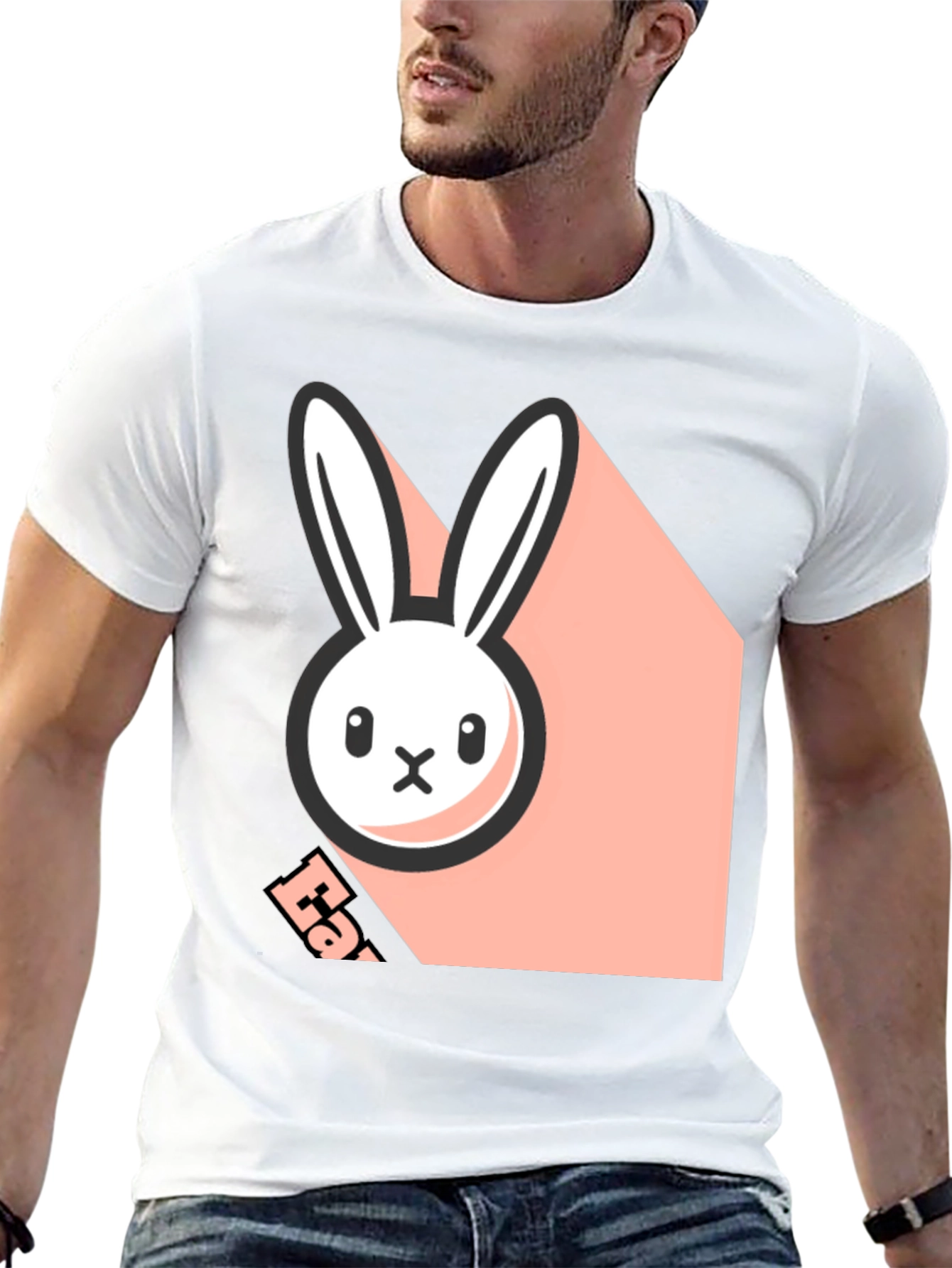 Black T-Shirt with Playful Bunny Graphic