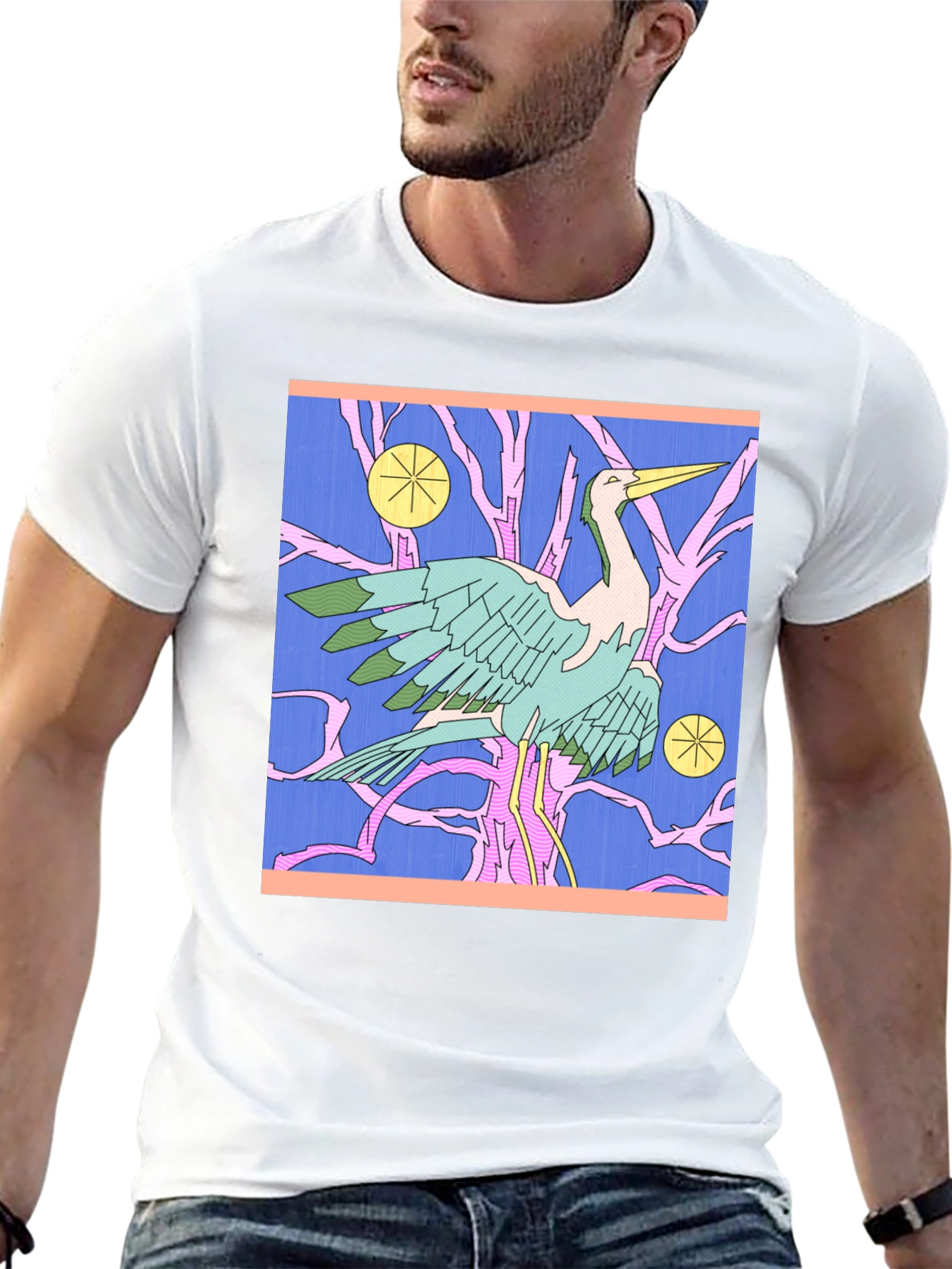 Graphic Tee with Heron Design