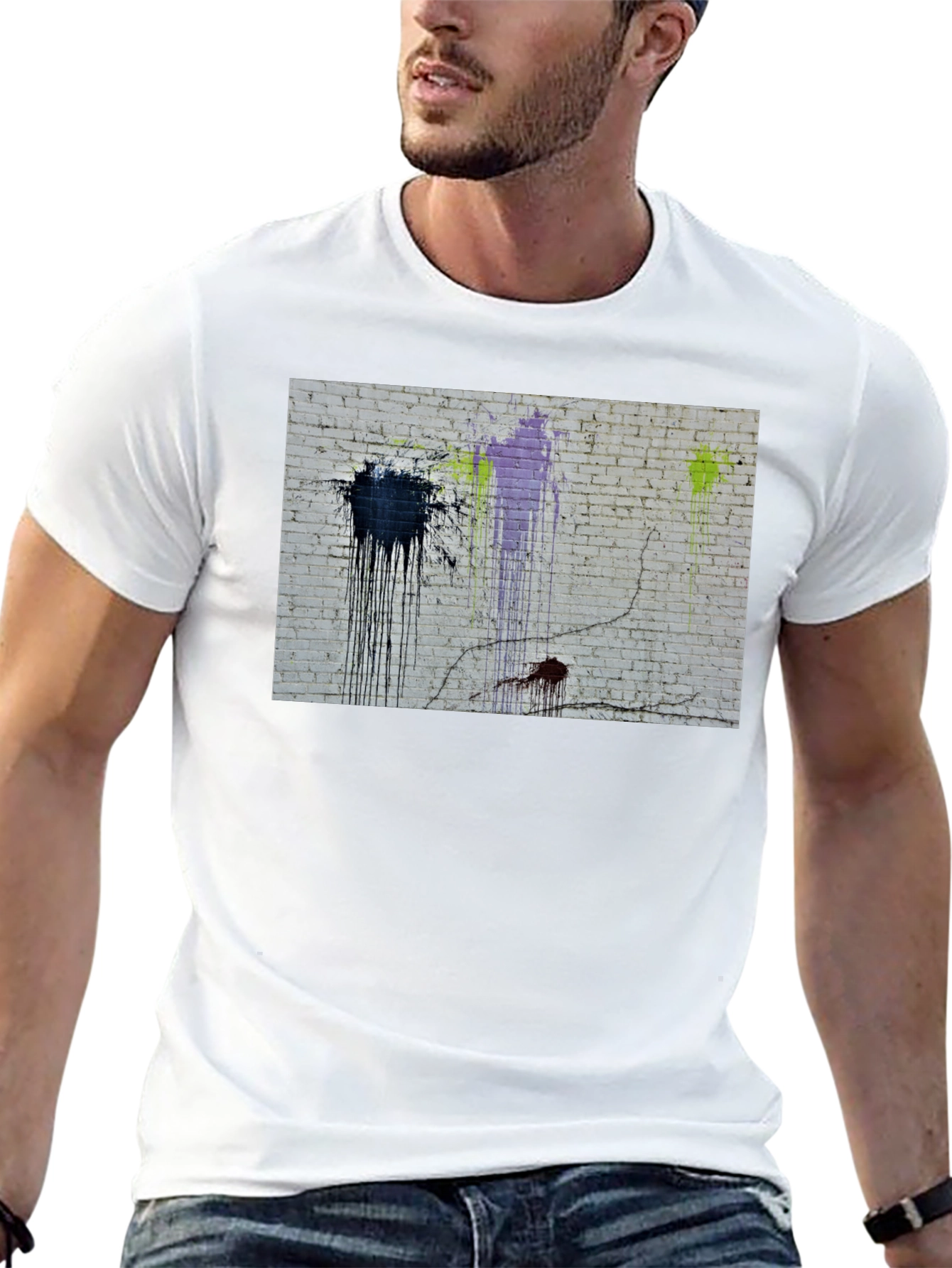 Abstract Brick Wall Graphic Tee - Black