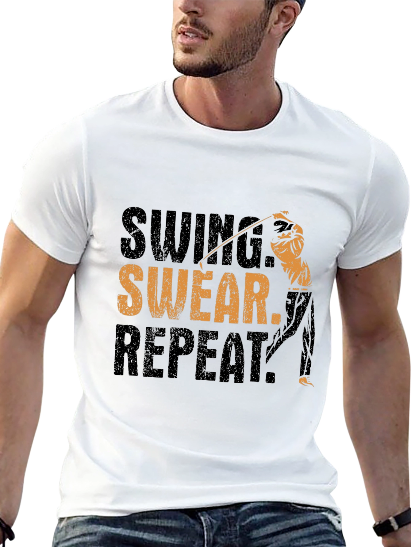 Swing Swear Repeat Black T-Shirt Golf Design