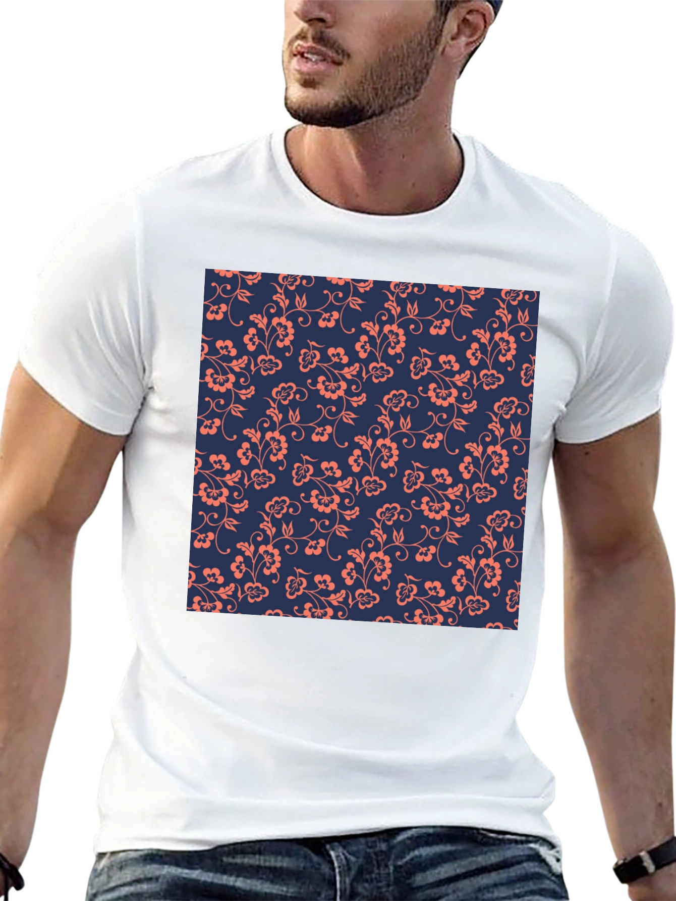 Floral Pattern Black T-Shirt
