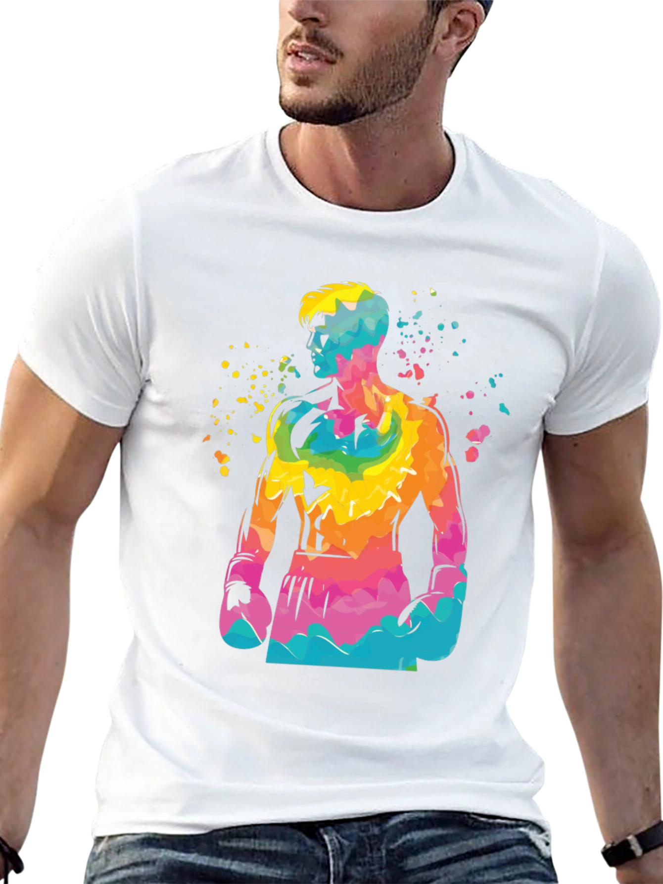 Vibrant Boxer Graphic Tee - Stylish Mens Black T-Shirt
