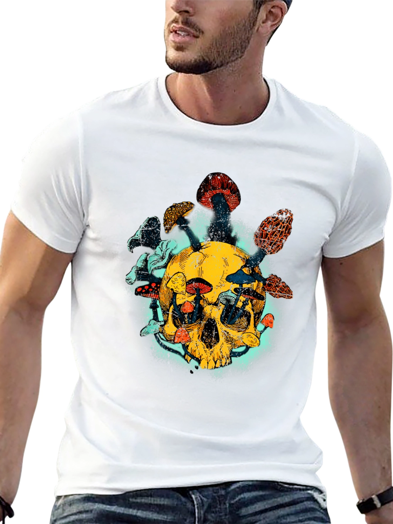 Skull & Mushroom Graphic Tee - Unique Design