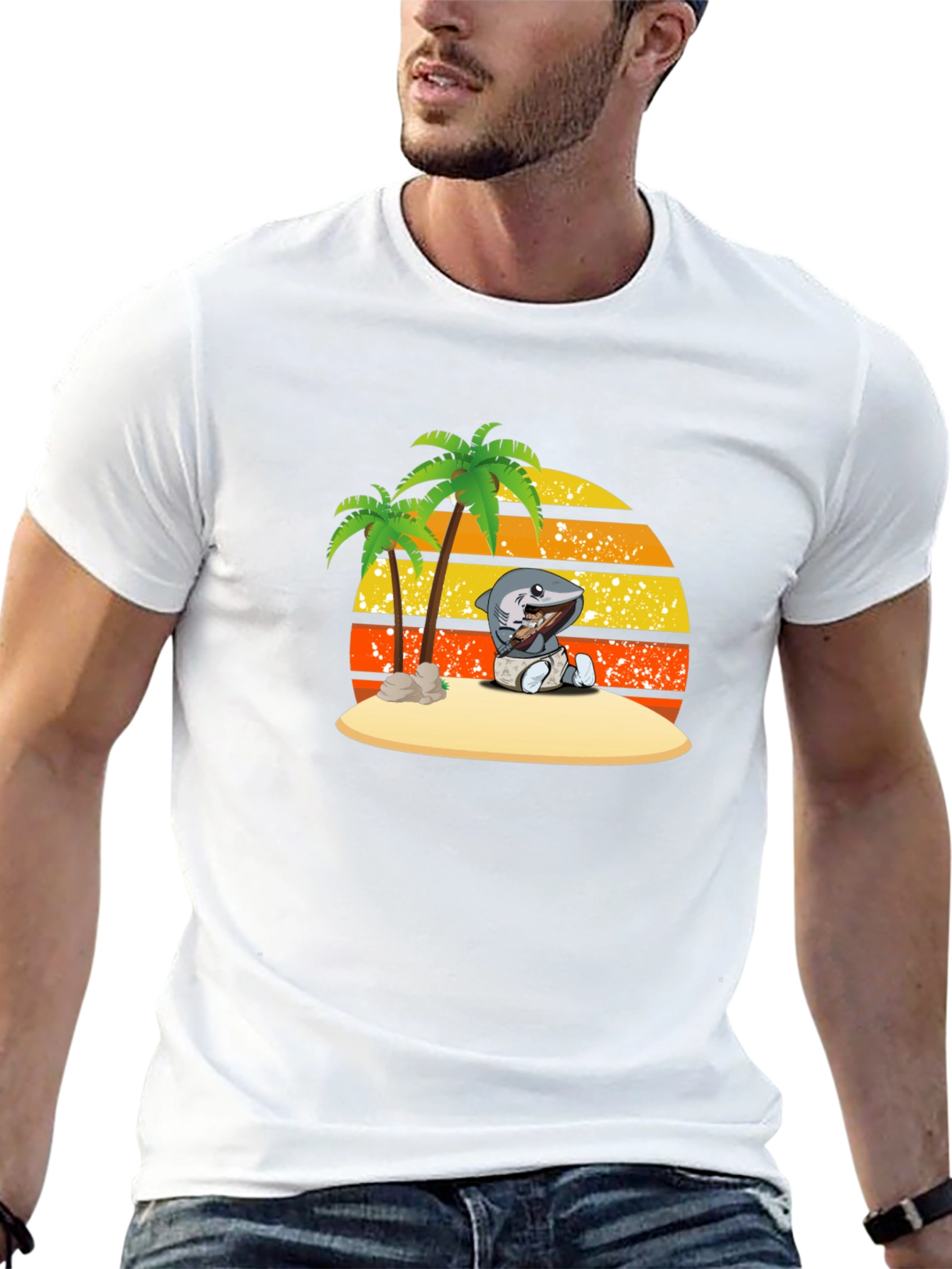 Shark Baby On Island Black T-Shirt