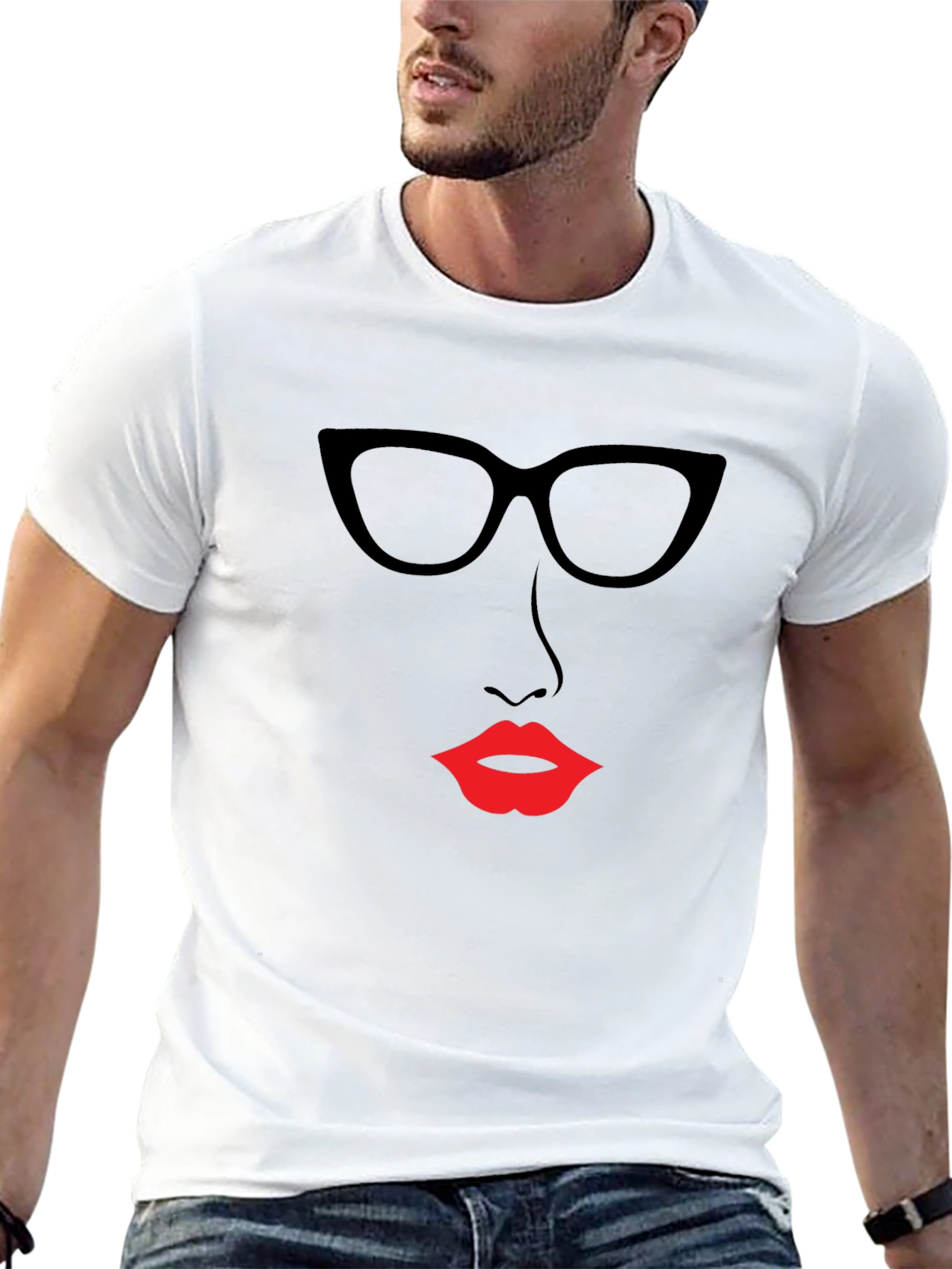 Chic Silhouette Tee - Bold Lip & Glasses