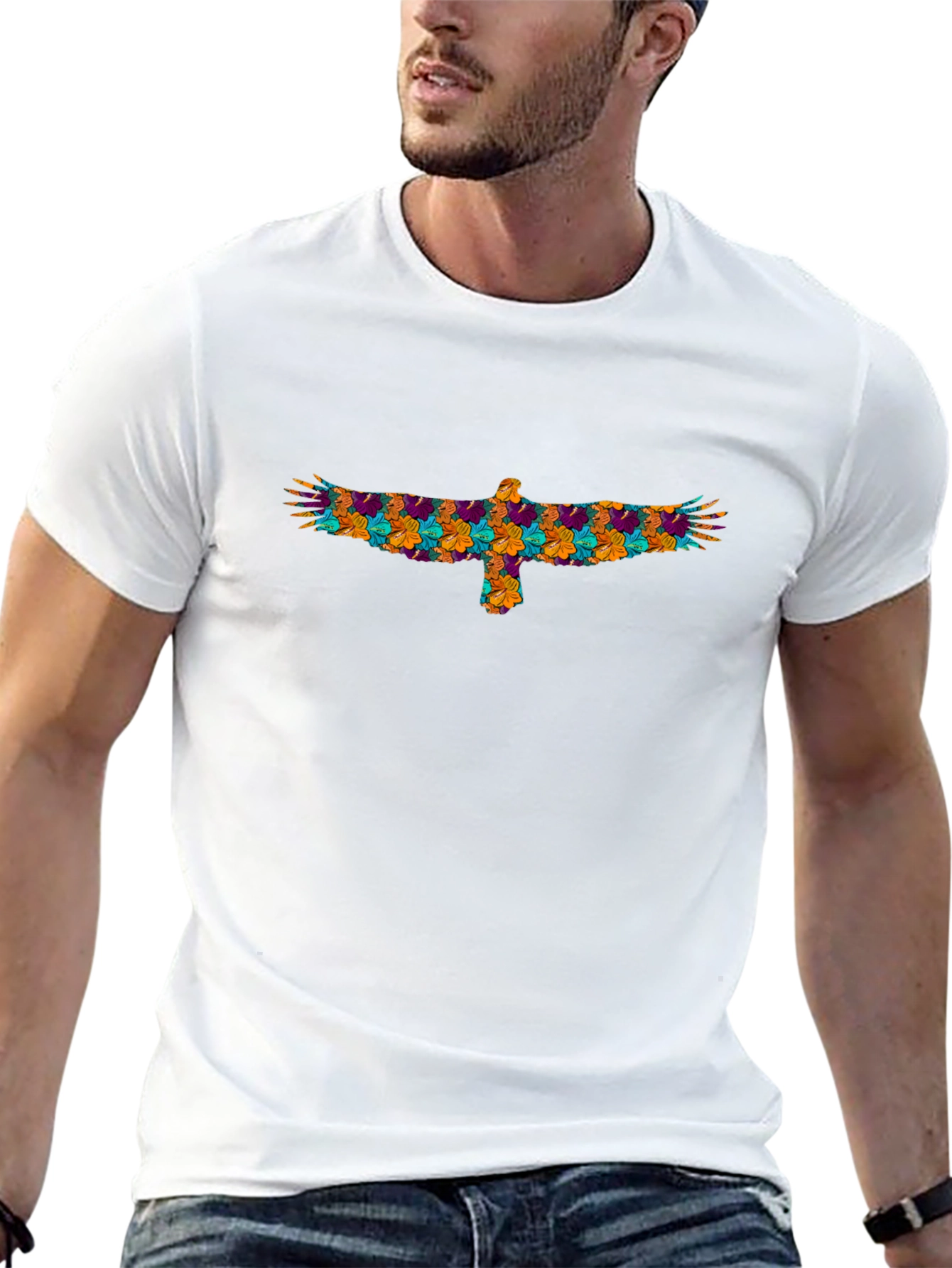 Floral Eagle Graphic Black T-Shirt
