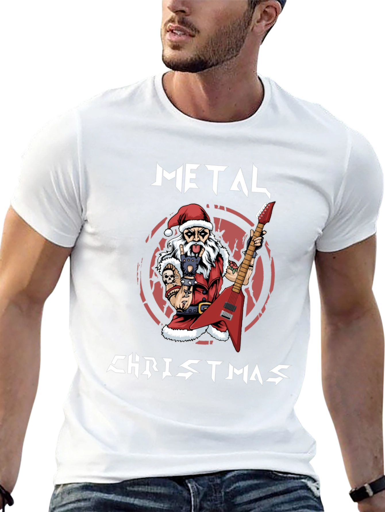 Metal Christmas Santa Graphic T-Shirt