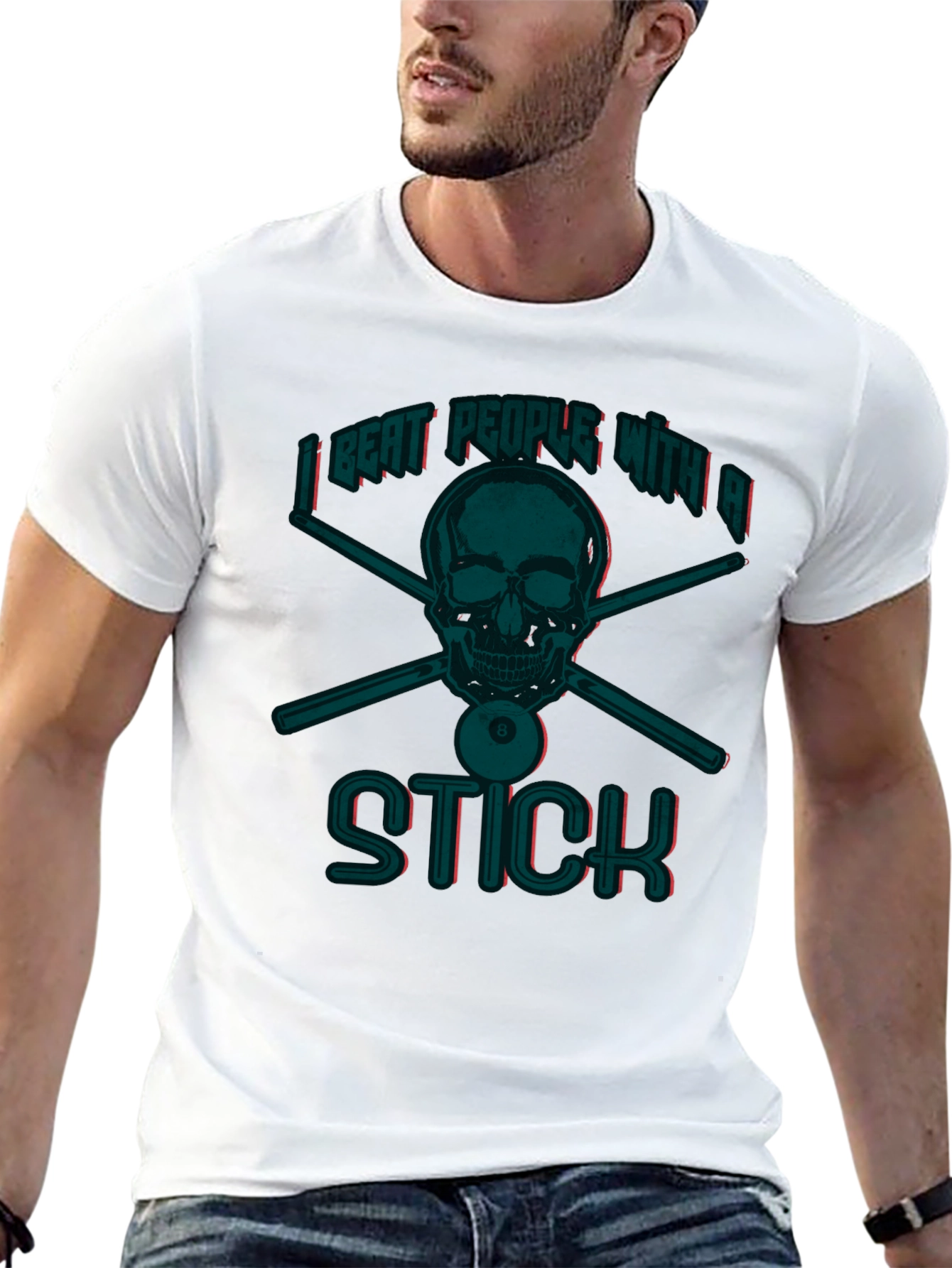 I Beat People With A Stick Funny Billiards T-Shirt