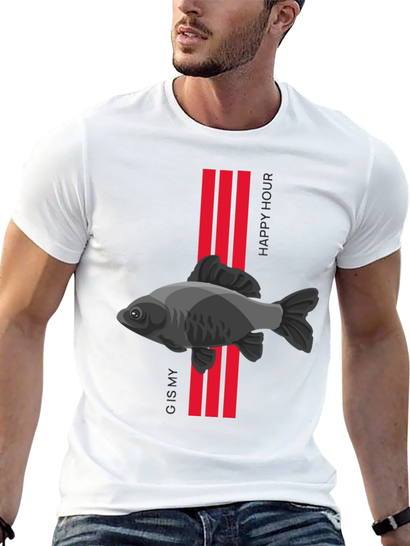 Black G is My Happy Hour Fish Graphic Tee