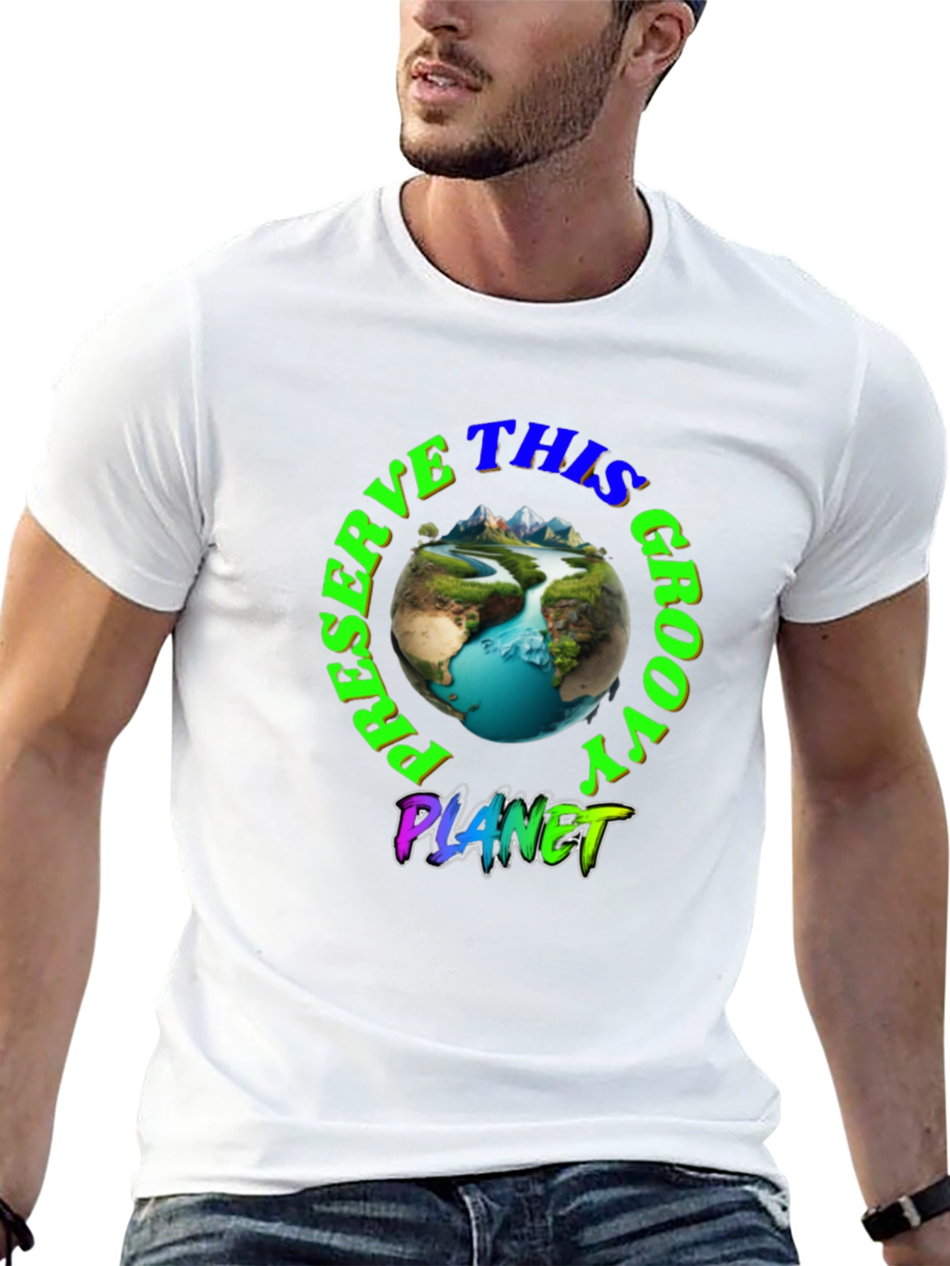 Preserve This Groovy Planet Black Graphic T-Shirt