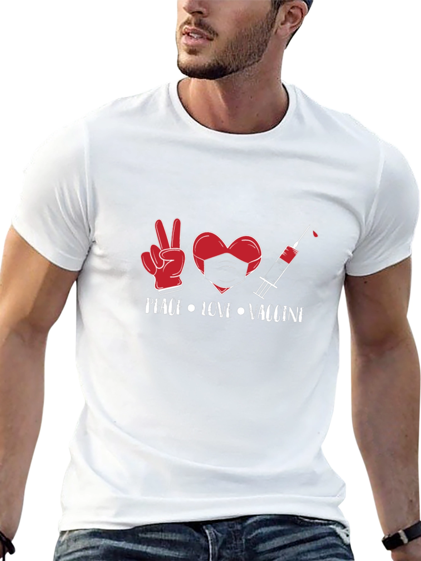 Peace Love Vaccine Graphic Tee - Black Cotton T-Shirt