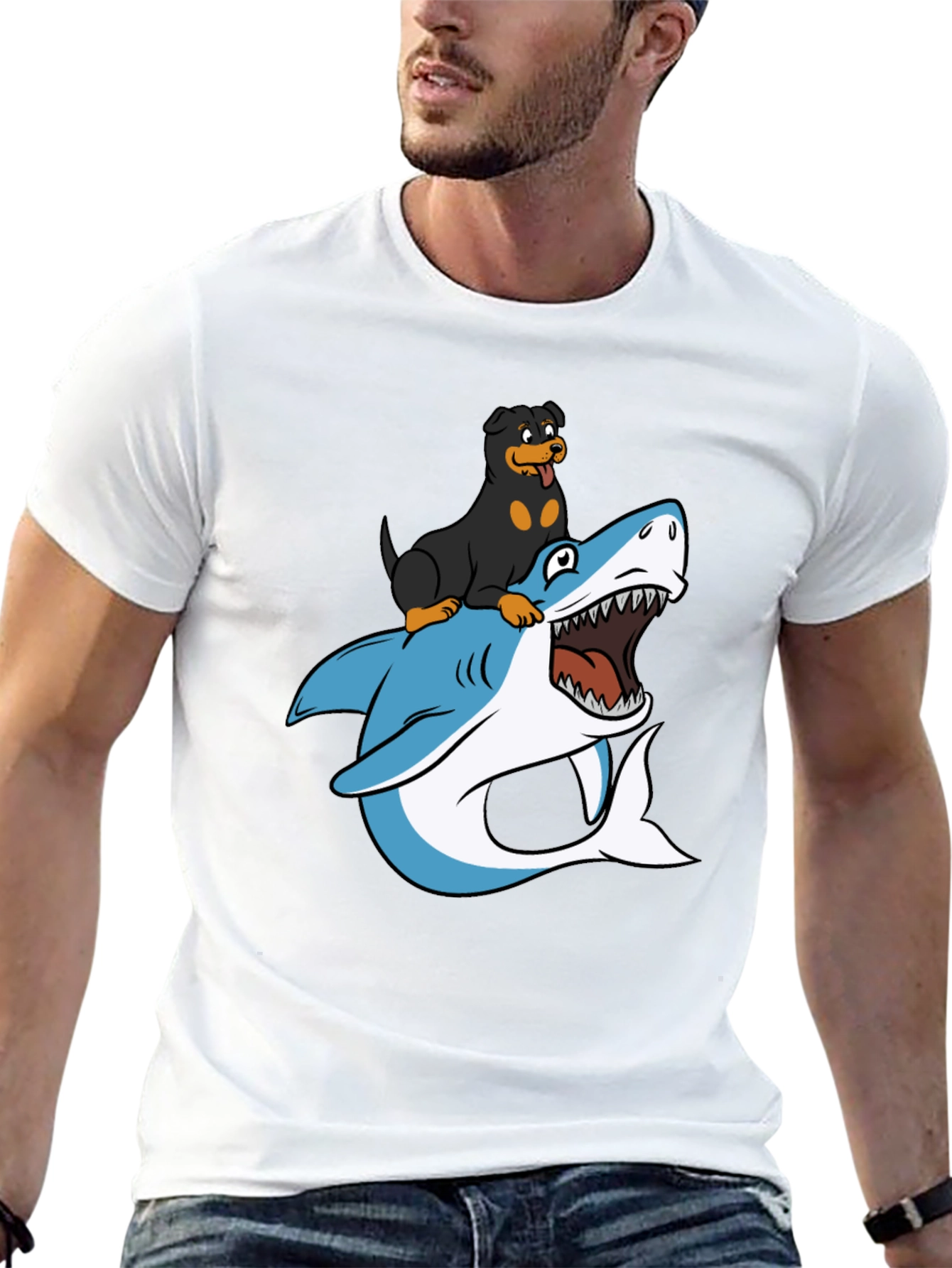 Dog Riding Shark T-Shirt - Funny Graphic Tee