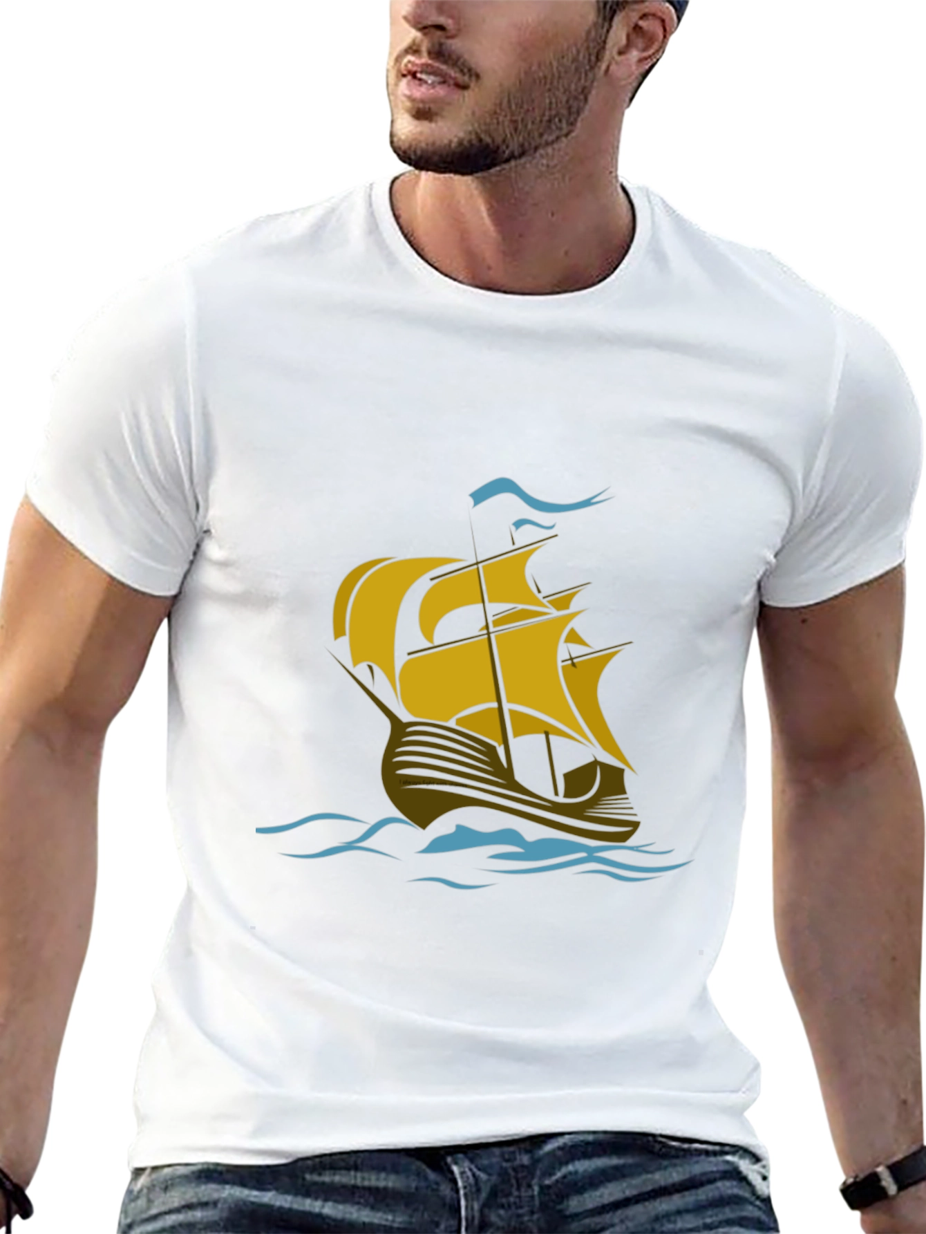 Nautical Sailboat Graphic T-Shirt - Black