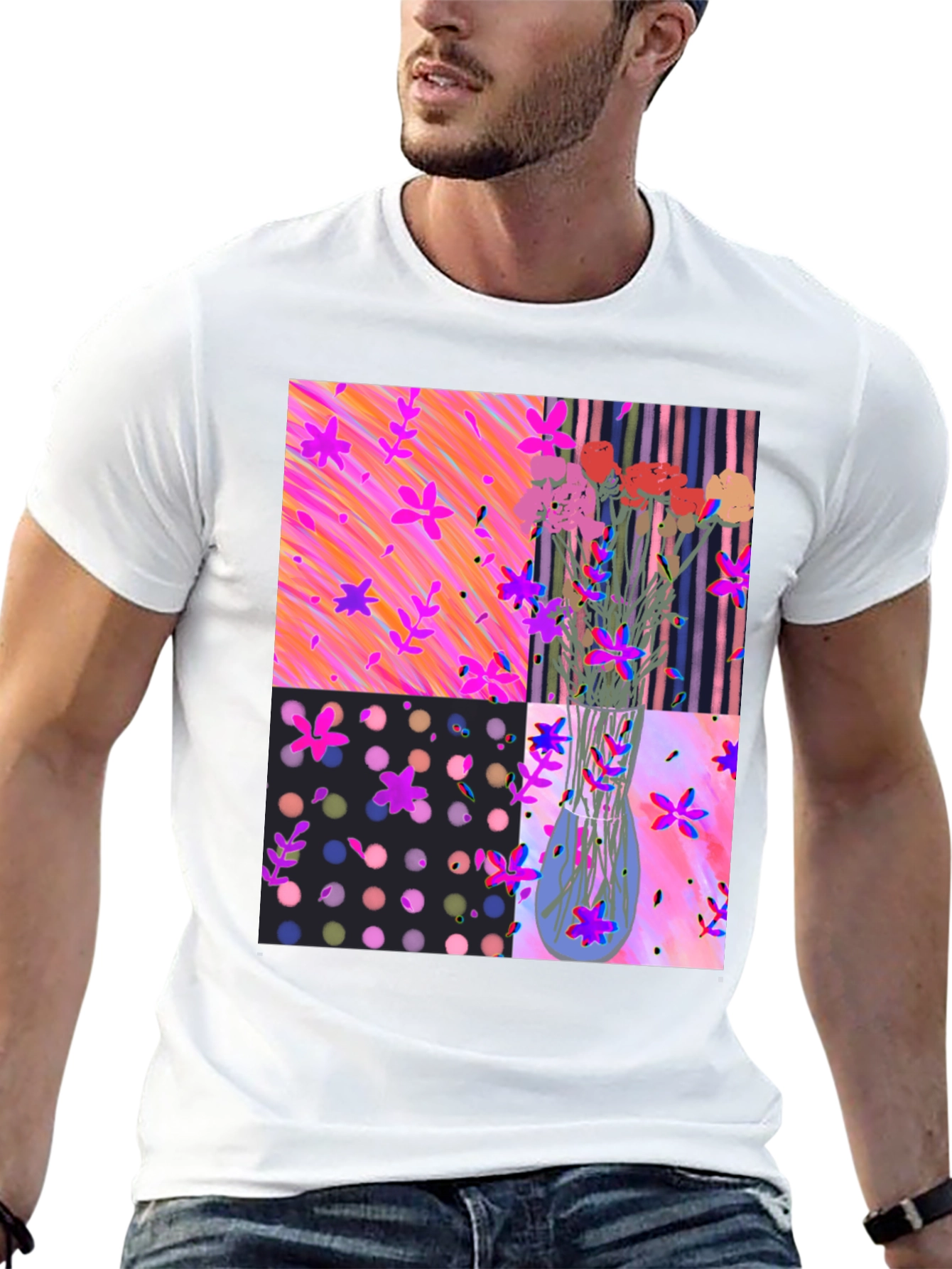 Floral Vase Graphic Tee - Artsy Design