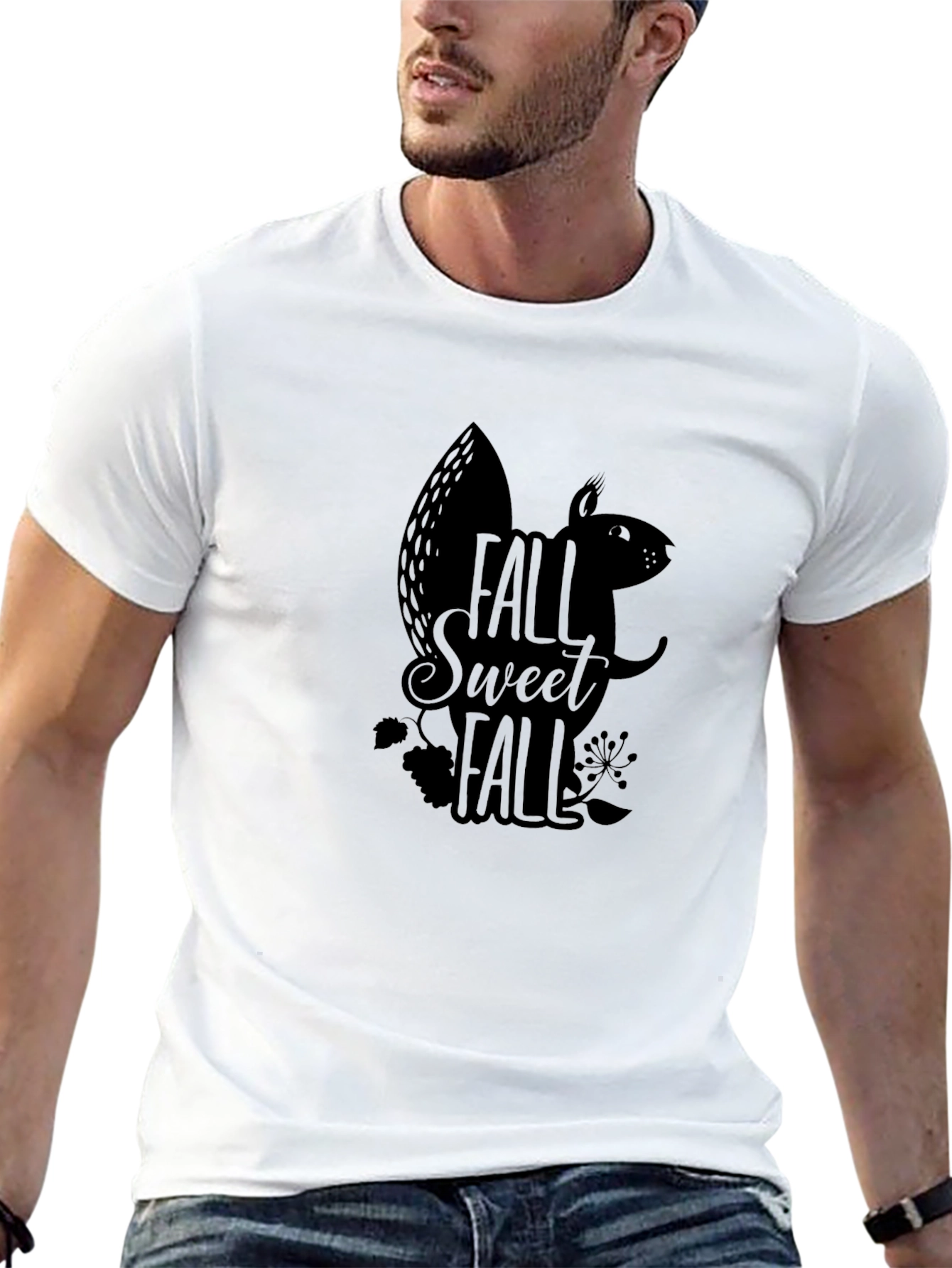 Fall Sweet Fall Squirrel Graphic Tee - Black