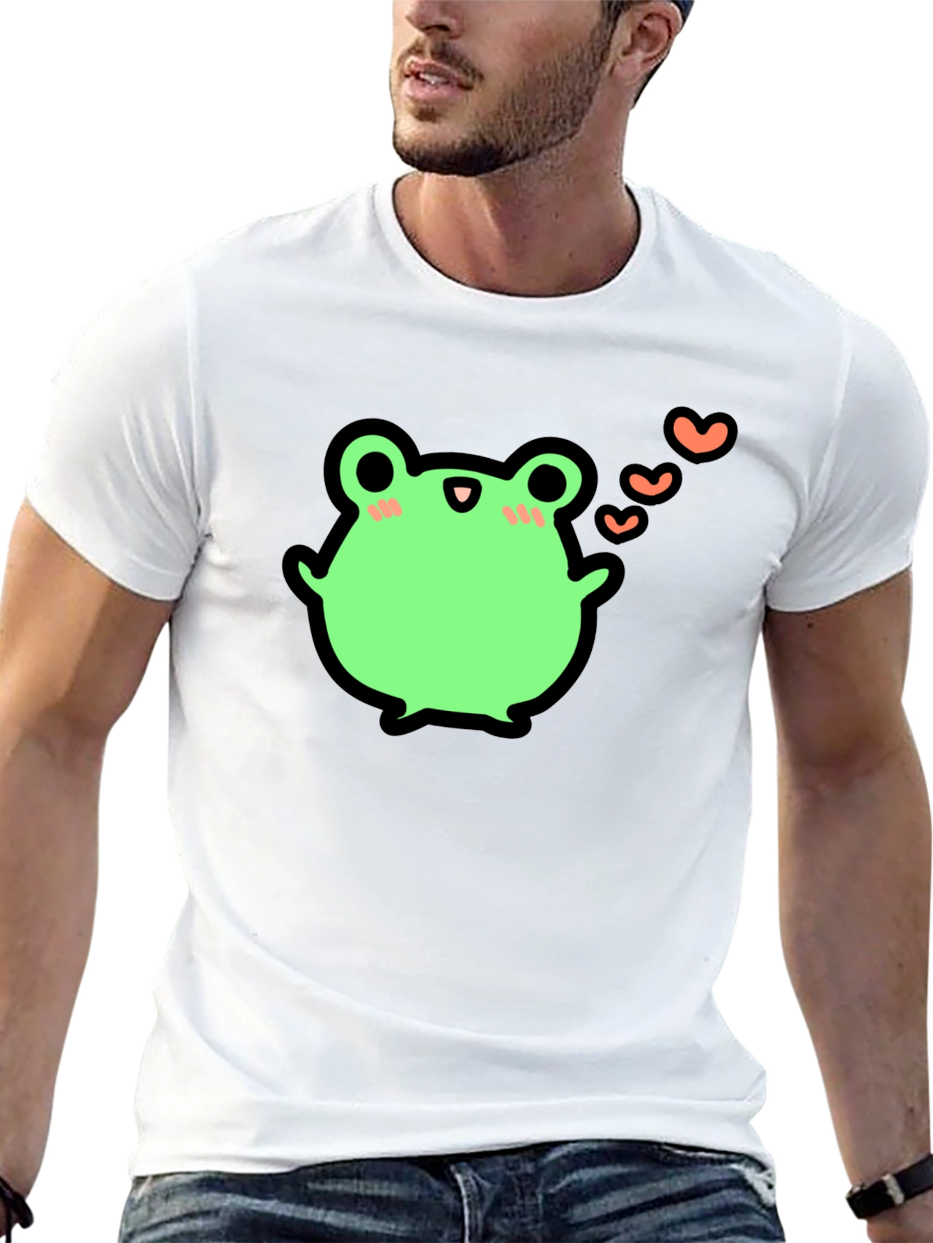 Cute Frog With Hearts Graphic Black T-Shirt