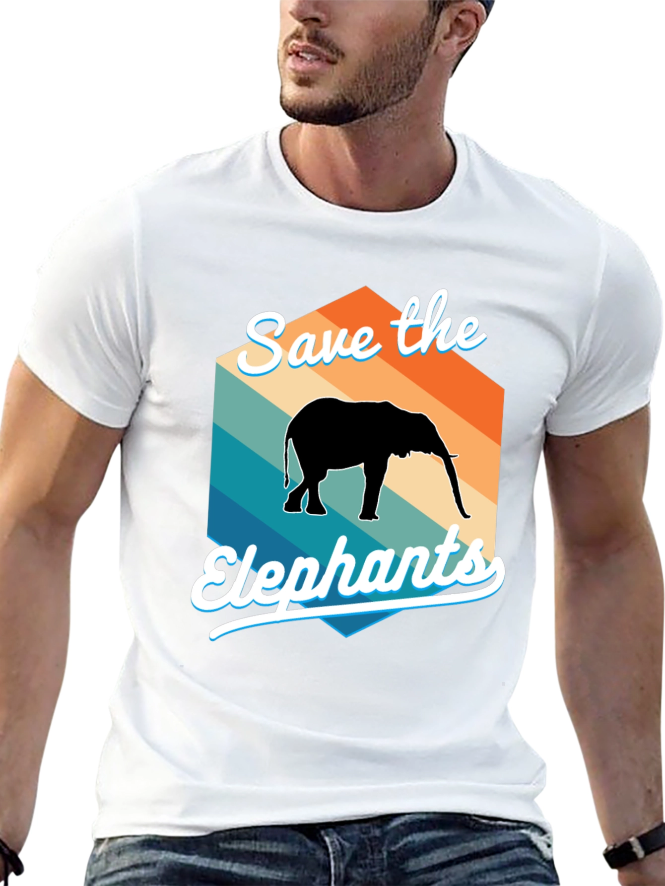 Save the Elephants Retro Style Graphic T-Shirt