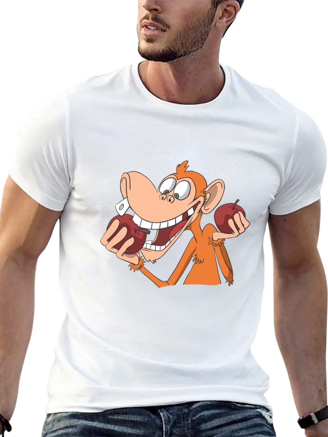 Funny Monkey with Apples Graphic T-Shirt