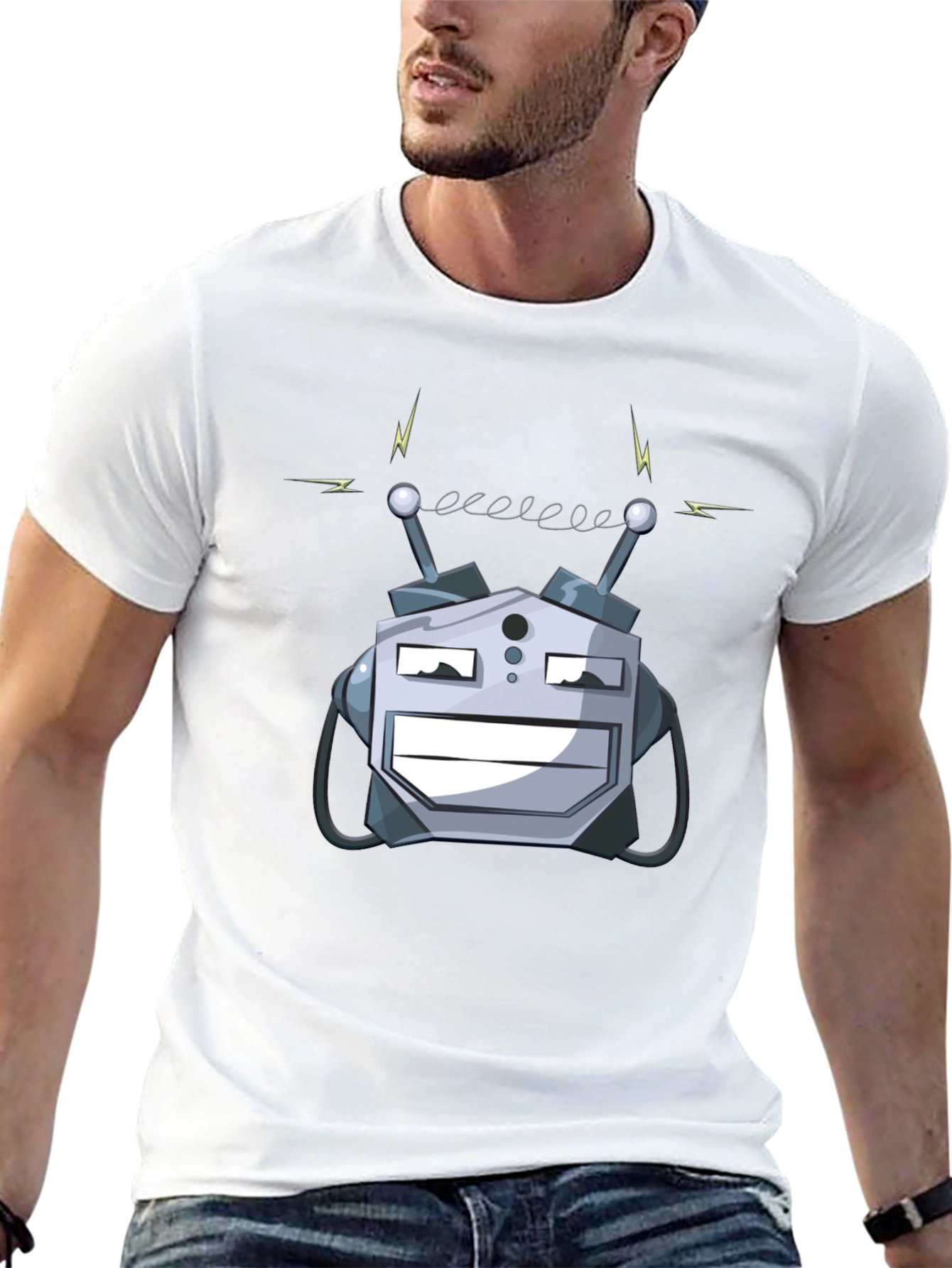 Robot Head Graphic Print Black T-Shirt