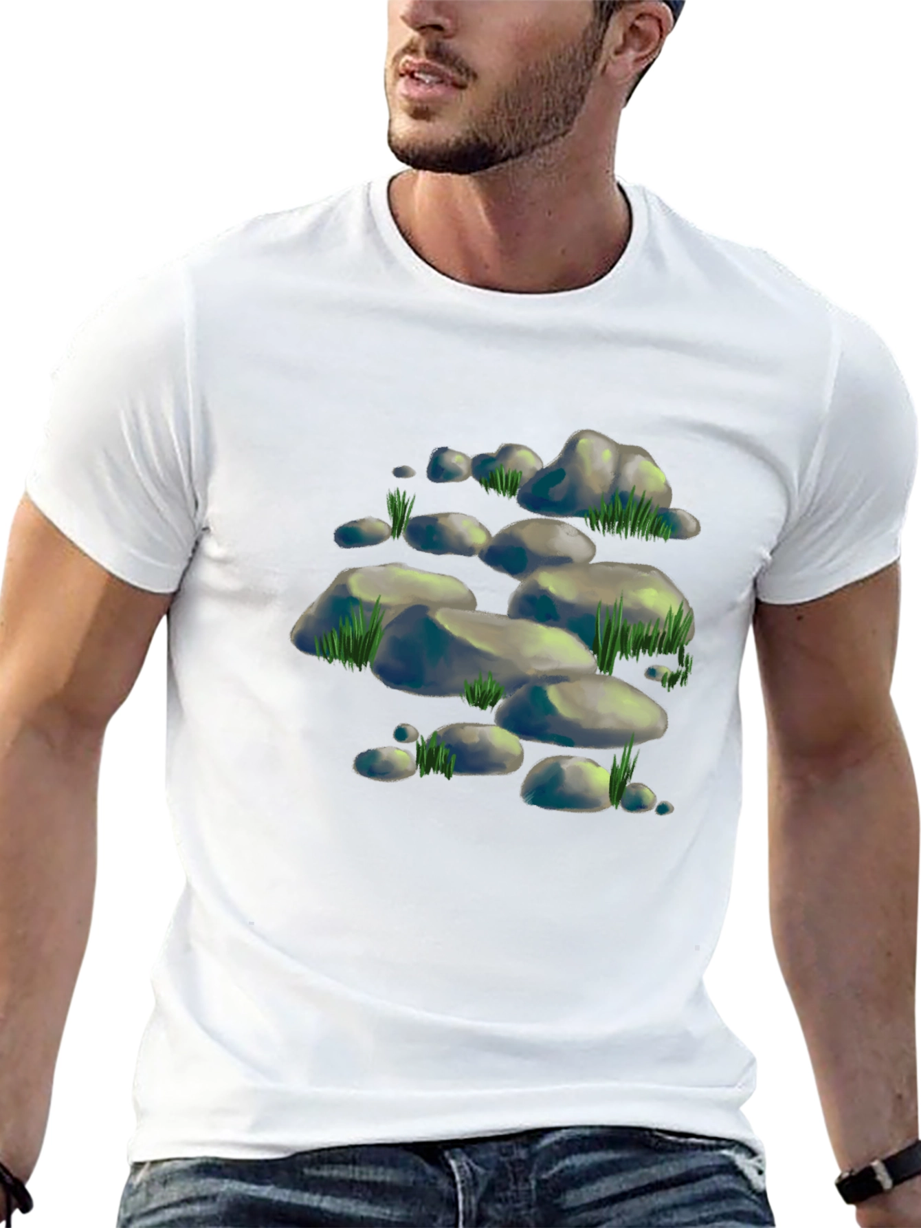 Cool Rock & Grass Graphic Tee - Black