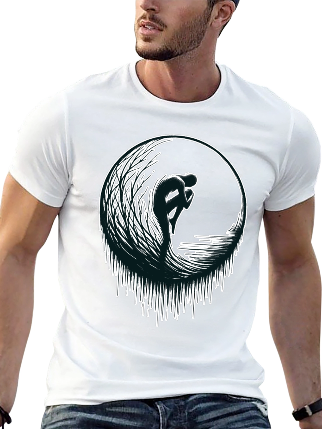 Wave Rider Graphic Tee - Black Cotton T-Shirt